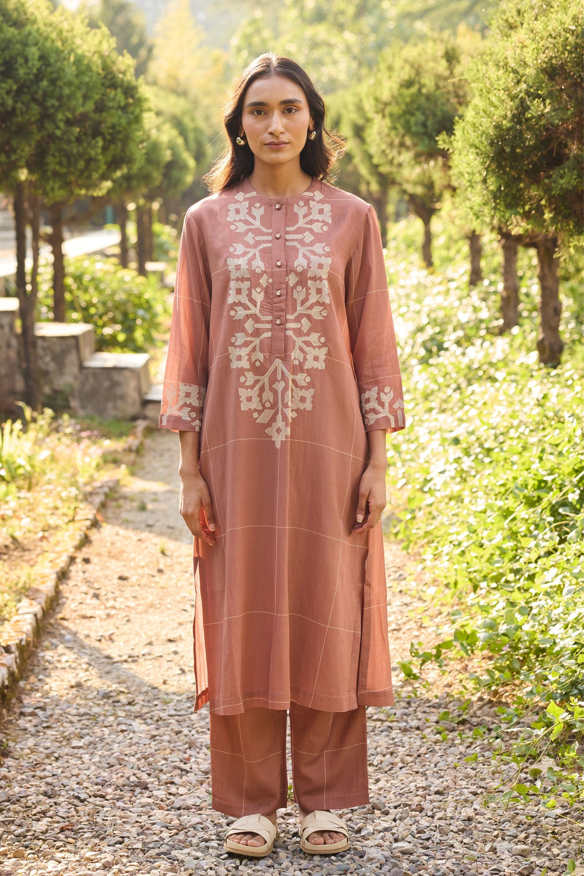 Brown Embroidered Straight Kurta
