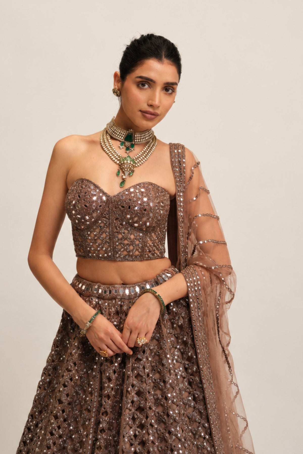 Beige Flower Lehenga Set