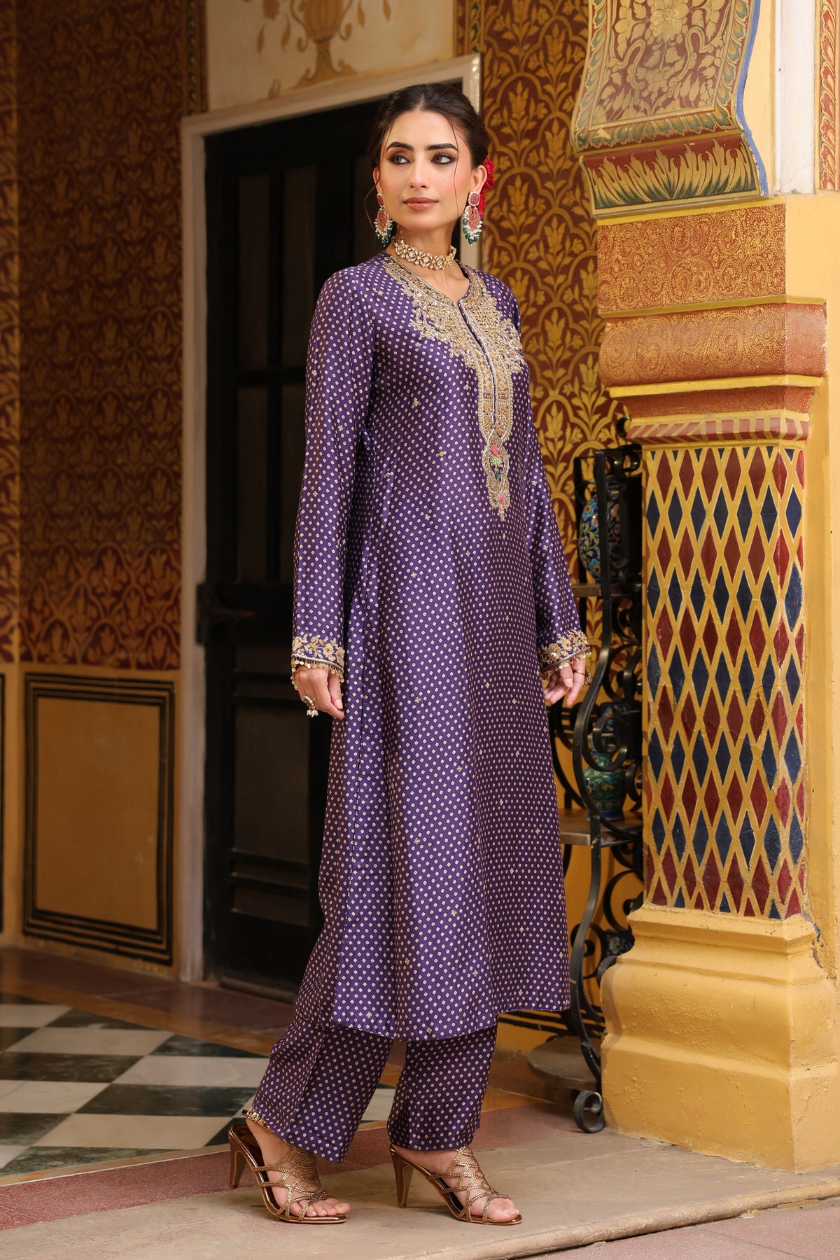Ahista Purple Printed Kurta Set