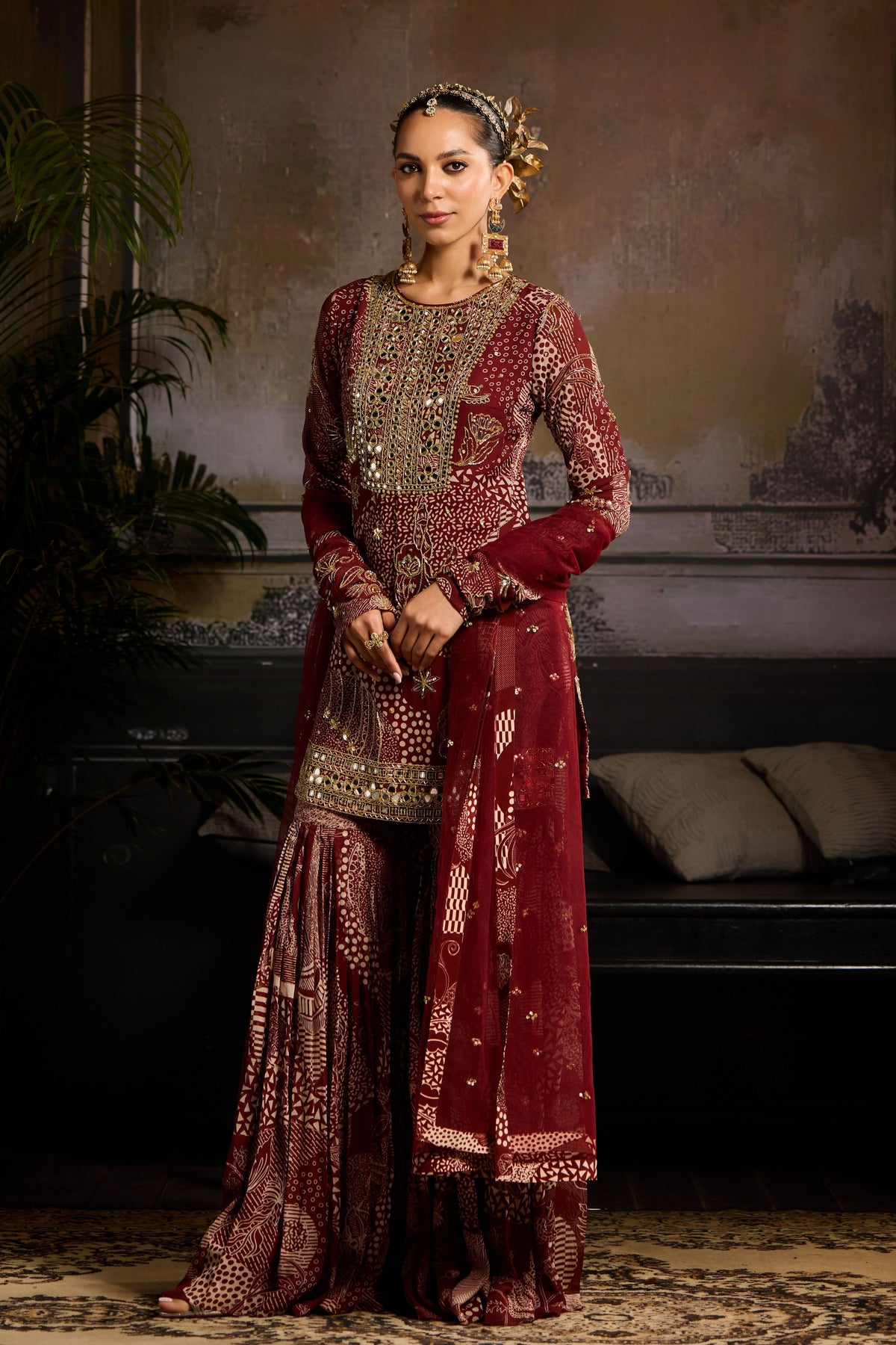 Maroon Print Sharara Set