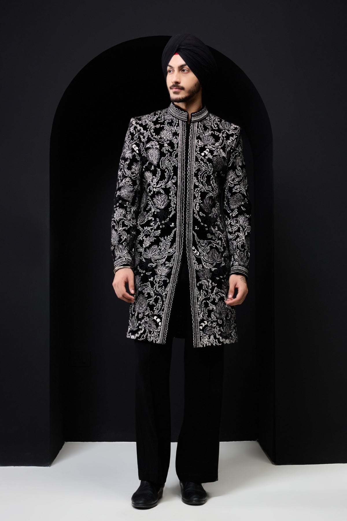 Threaded Black Indo Western Set