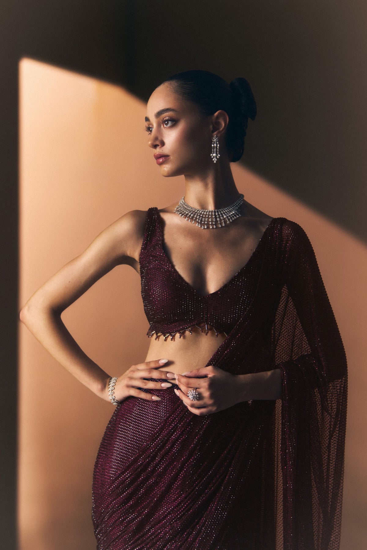 Cerise Drape Saree Set