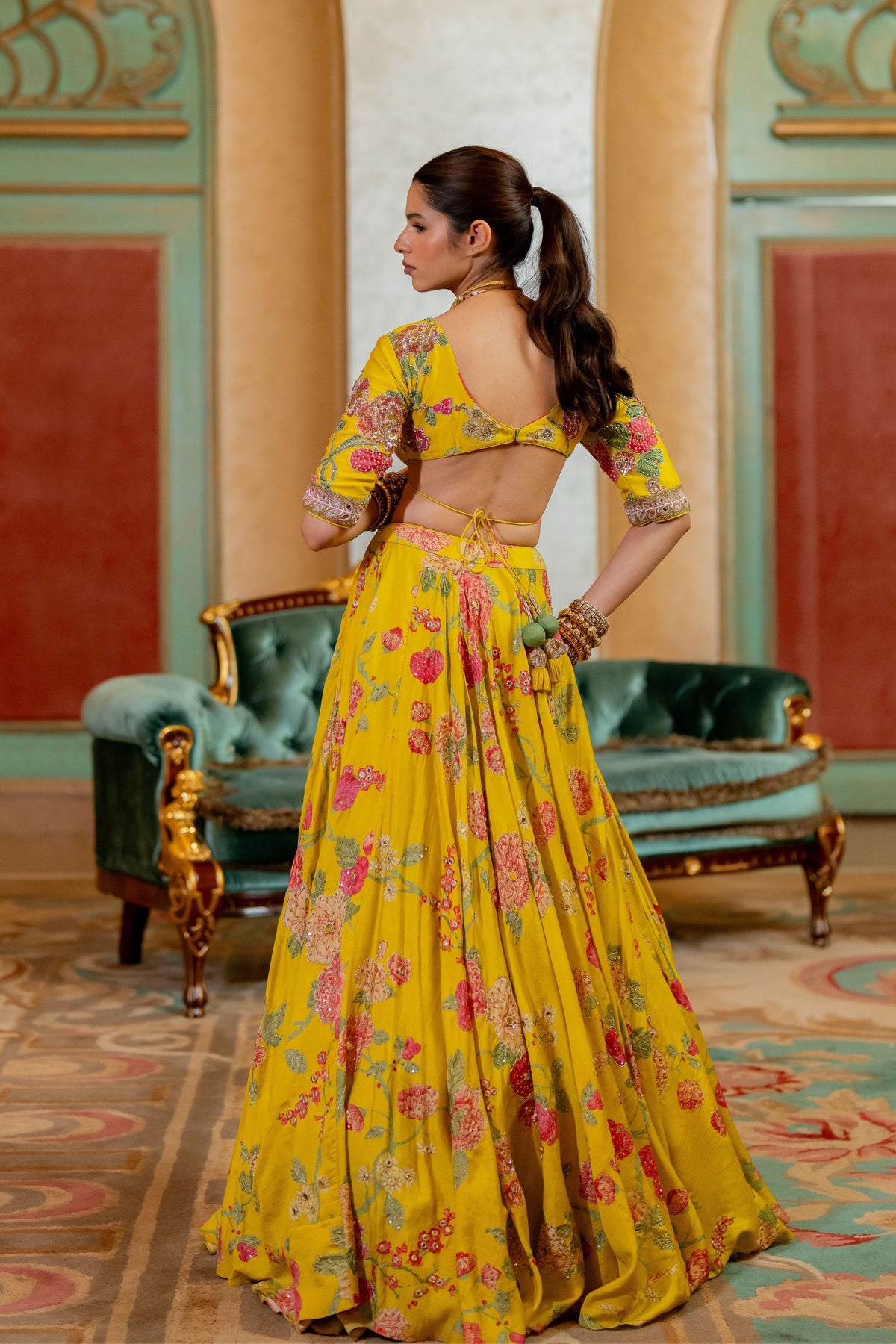Yellow Floral Printed Lehenga Set