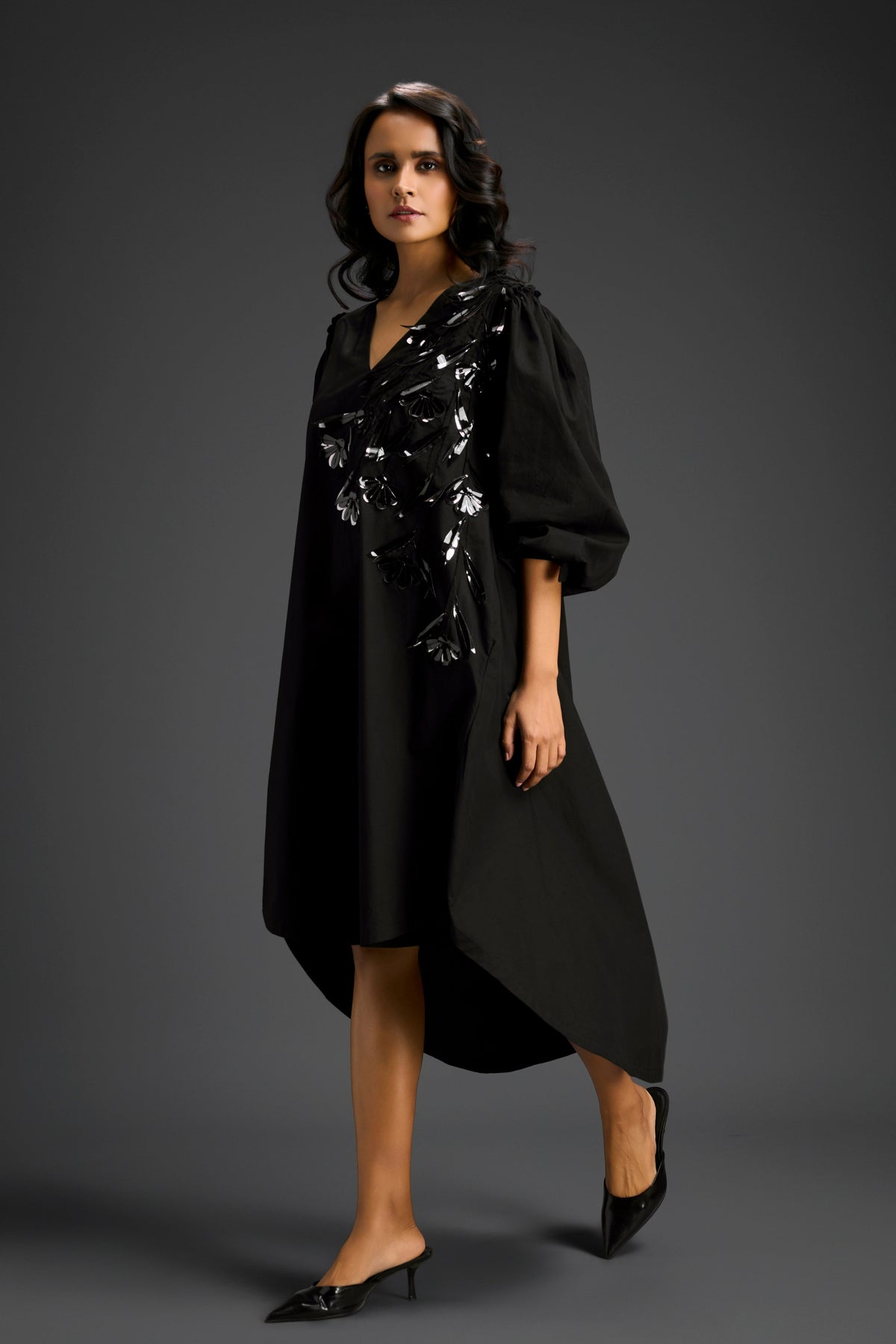 Black High-low V-neck Dress