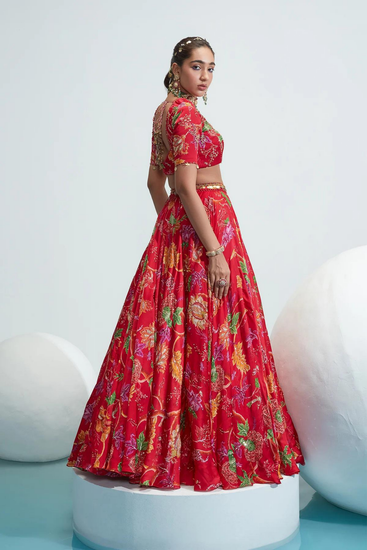 Tara Red Embroidered Lehenga Set