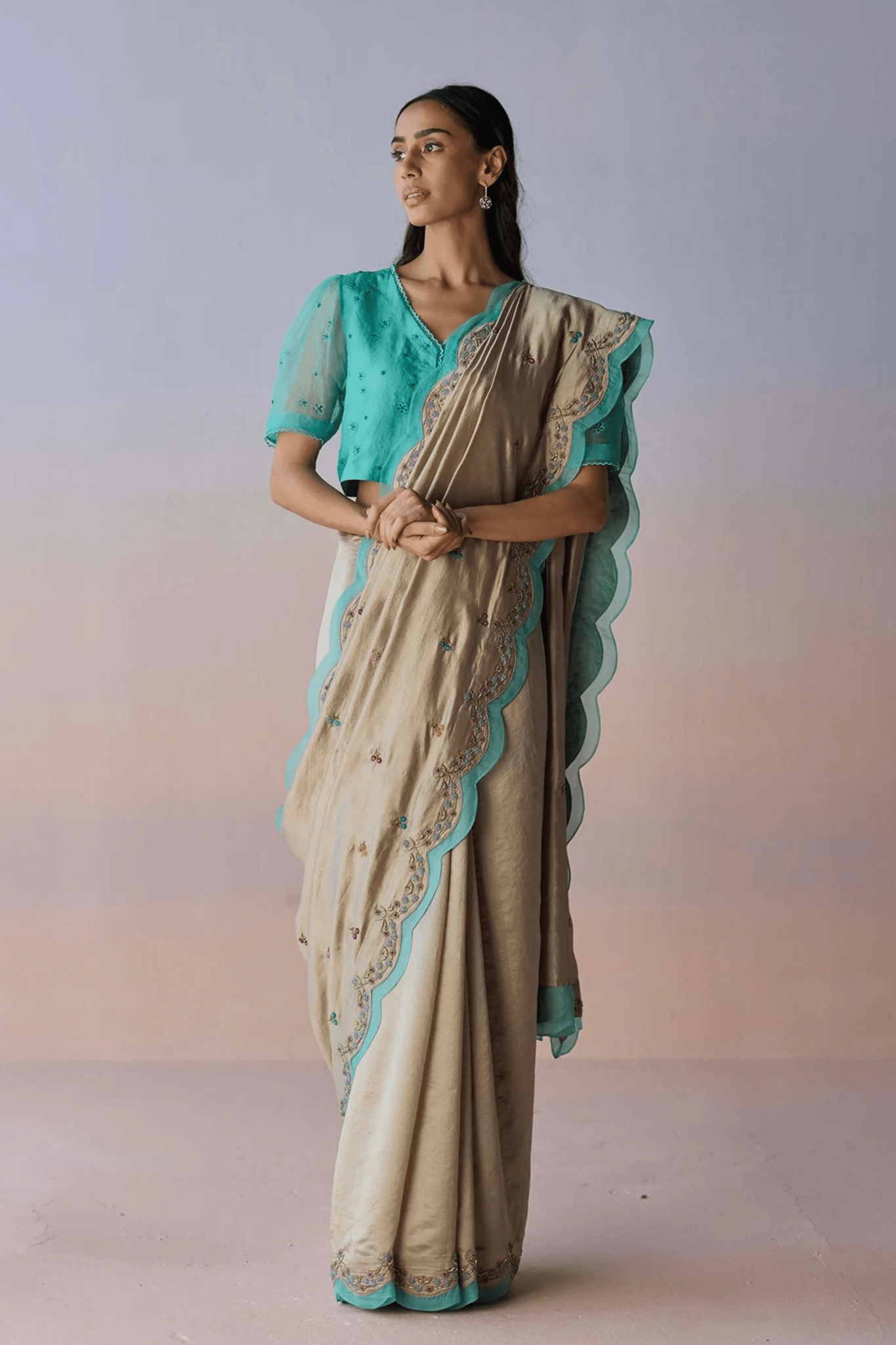 Ocean's Breath Embroidered Saree - Surmaye - Elahe