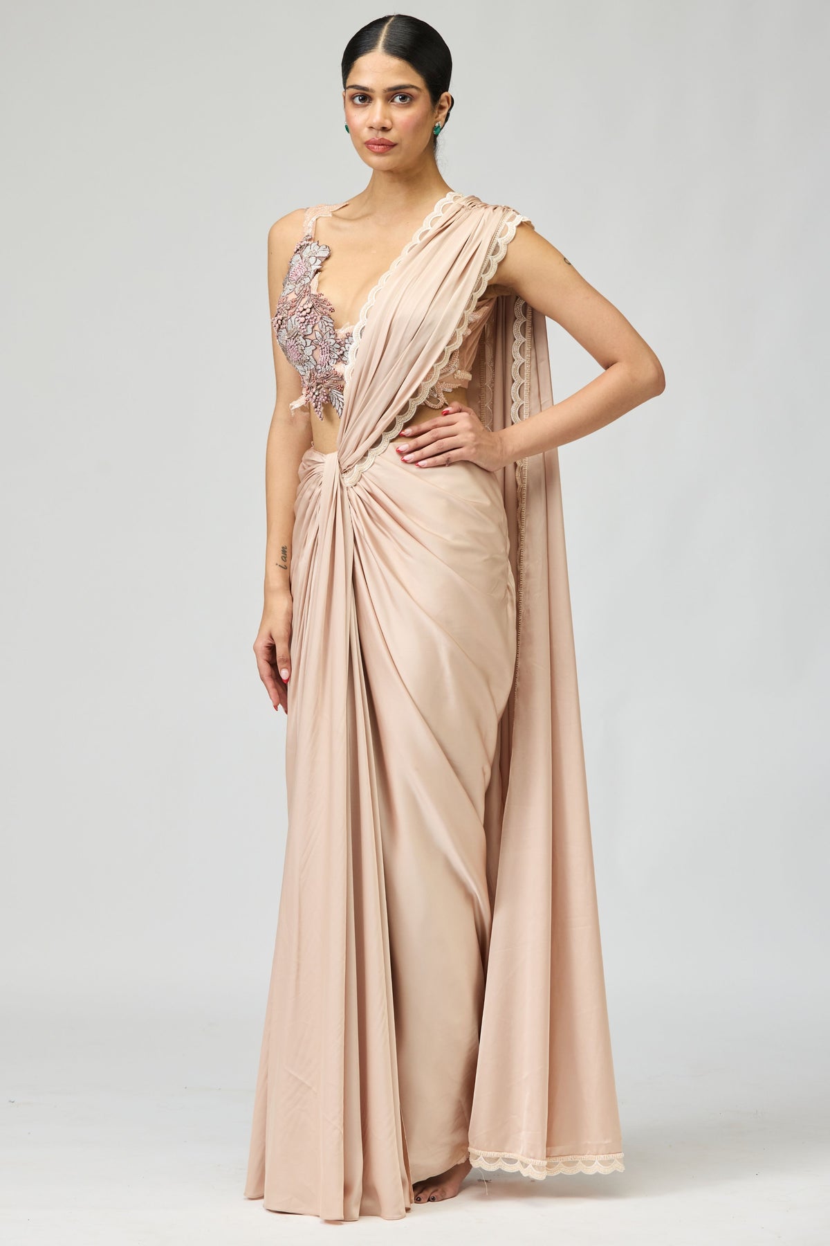 Blush Satin Saree Set