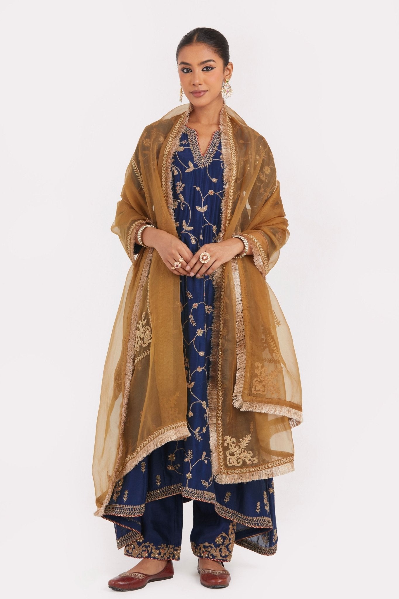 Prussian Blue Kurta Set - Kora - Elahe