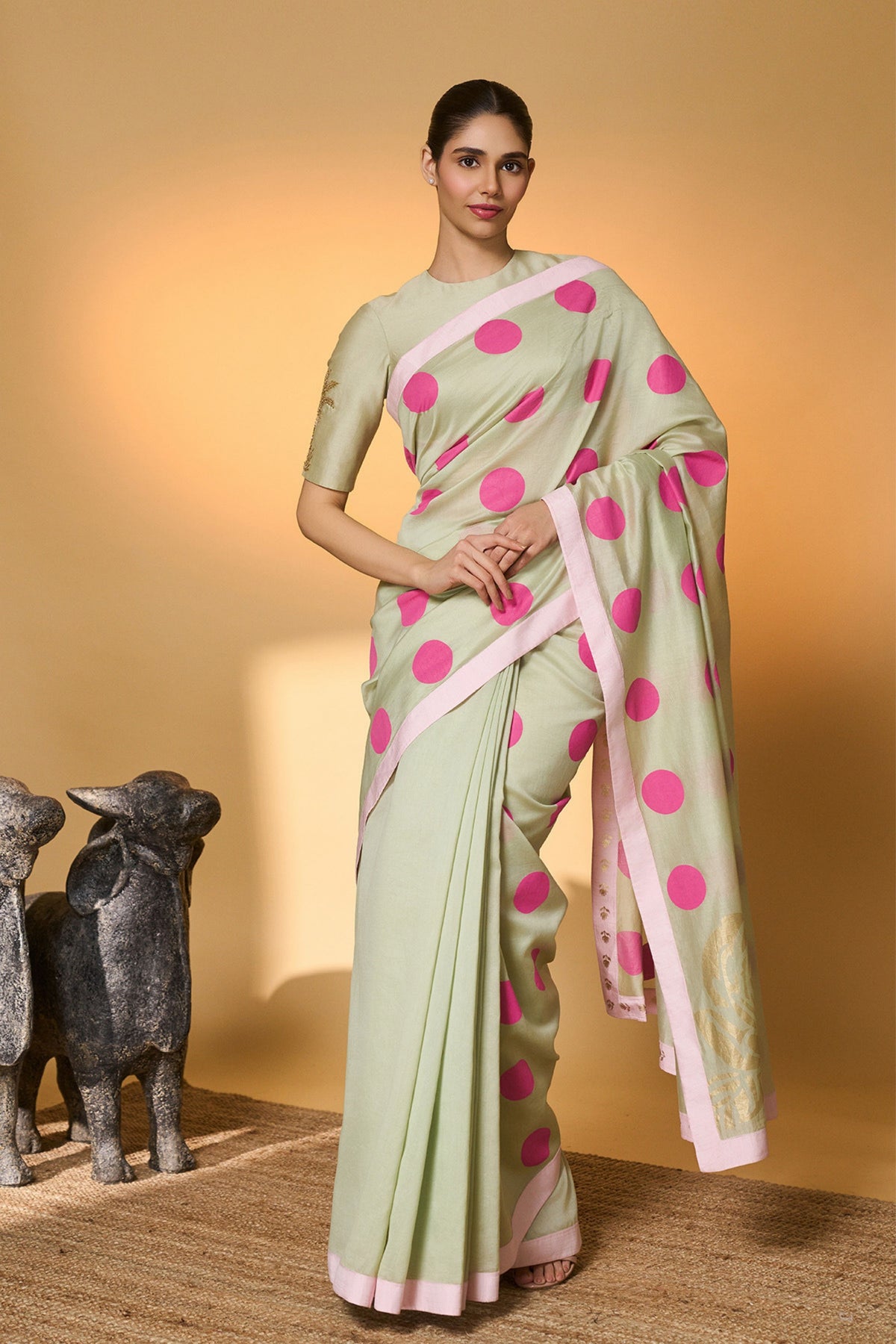 Mint Rose Blush Polka Saree