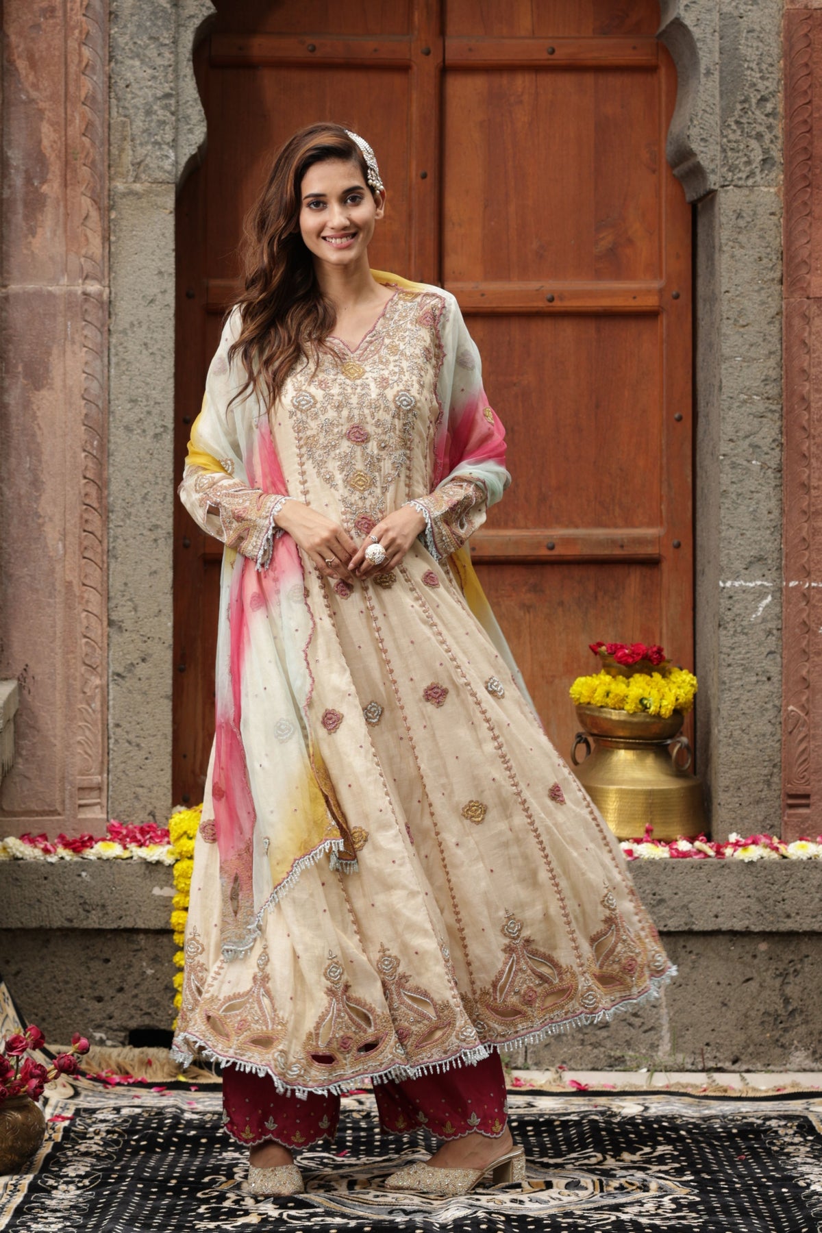 Beige Anarkali Set