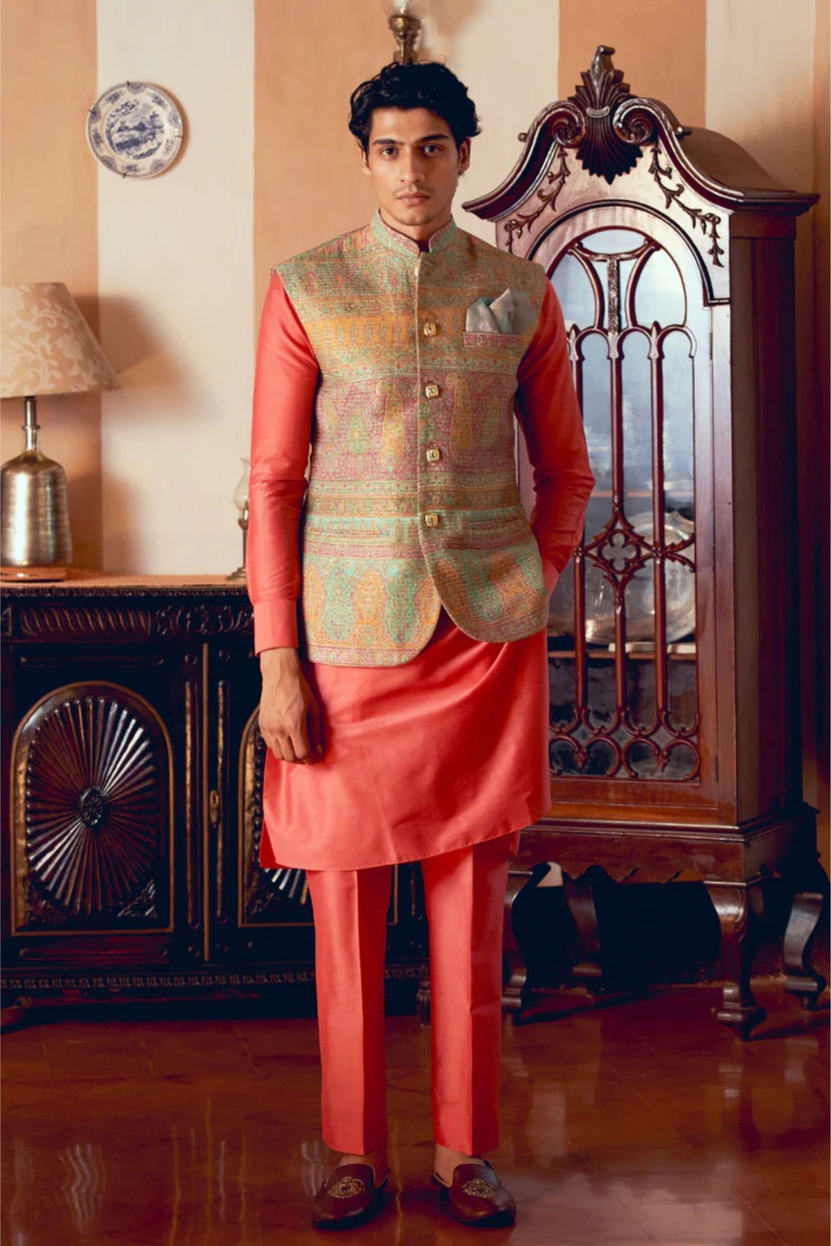 Multicolored Nehru Jacket Set