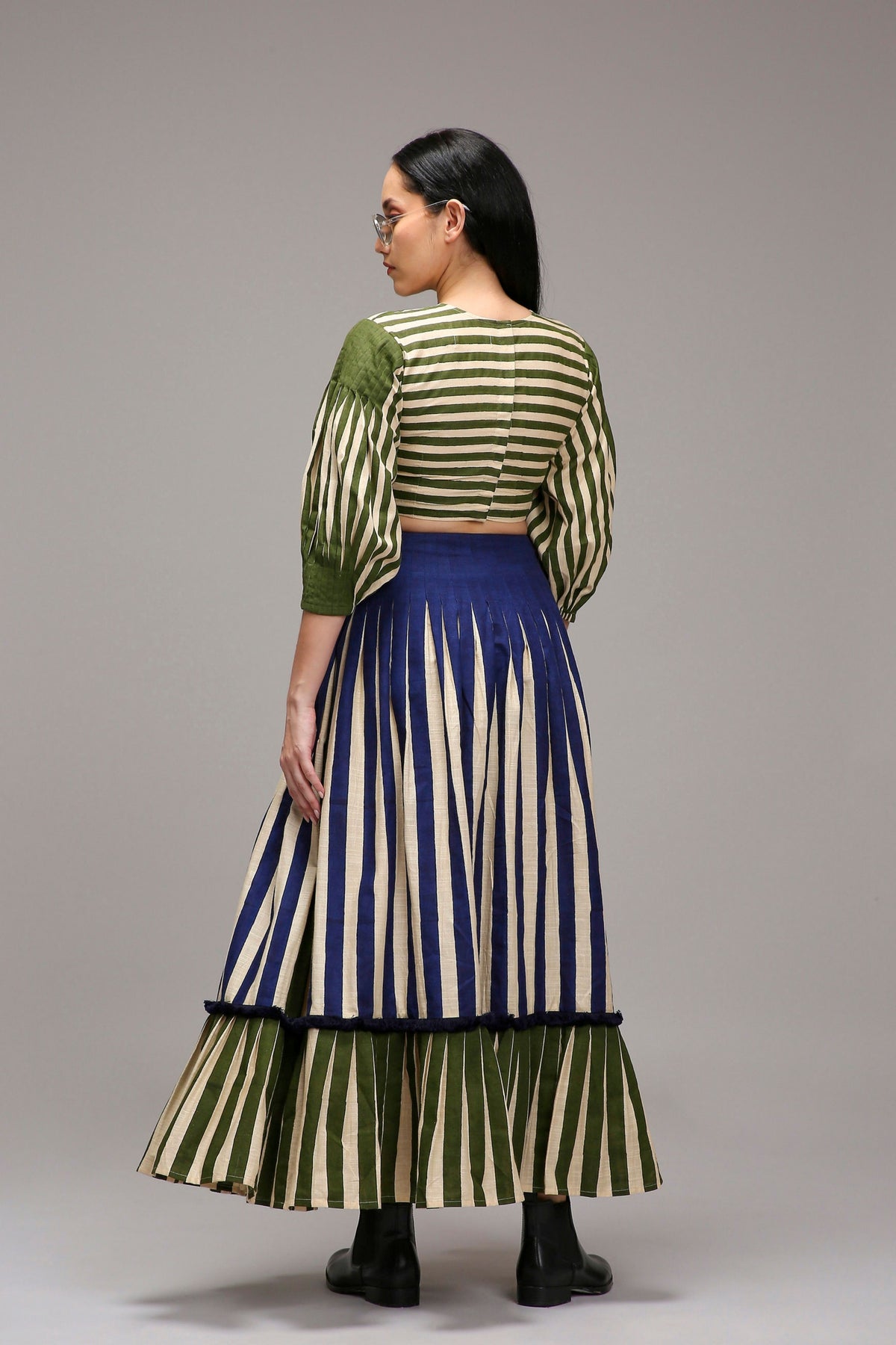 Egg-shell Striped Crop Top & Skirt Set