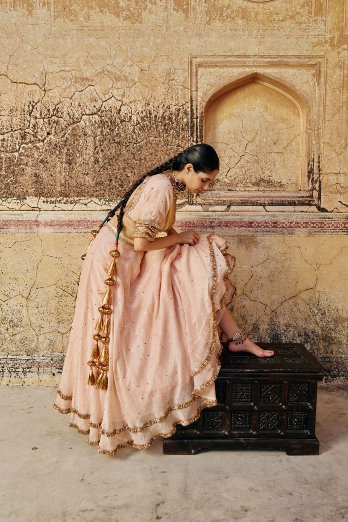 Vintage Blush Mukesh Lehenga Set