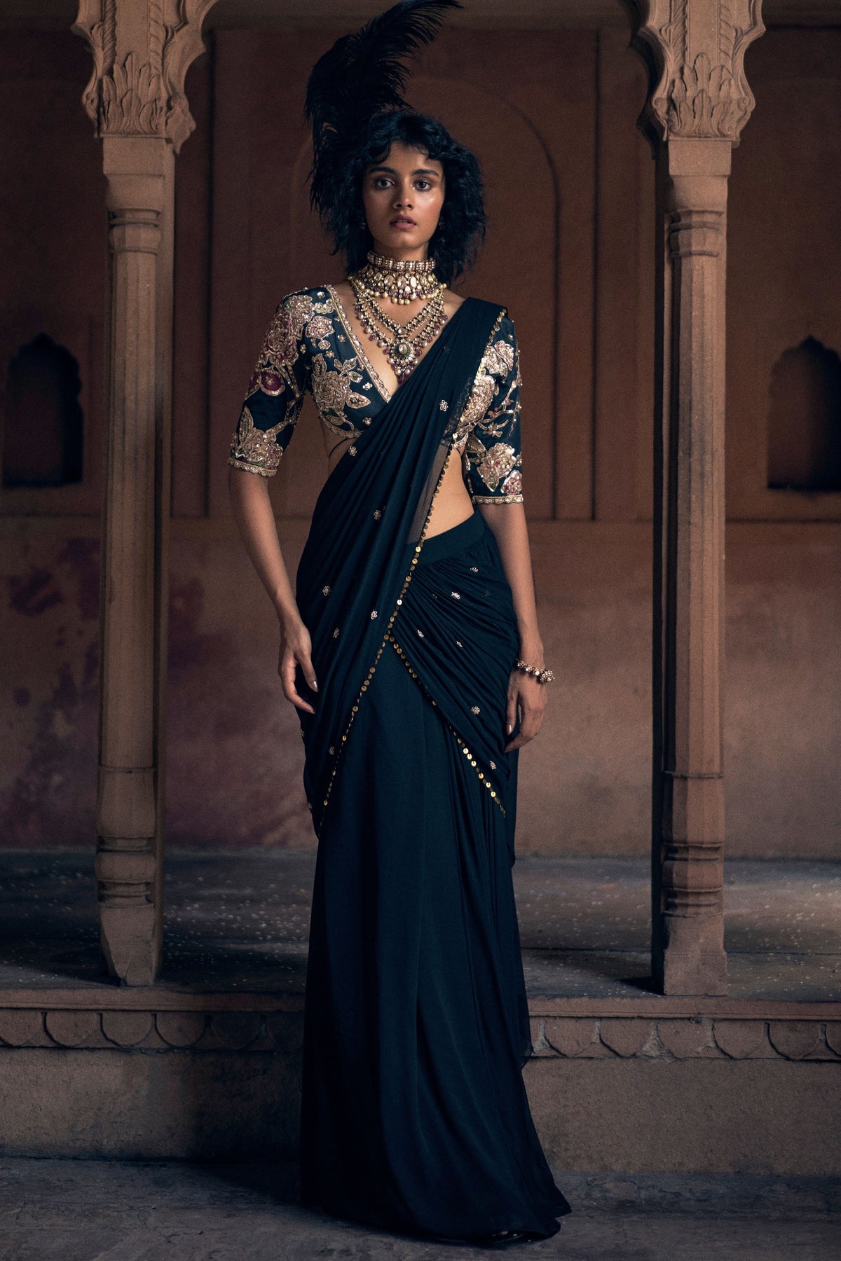 Cocktail Black Saree Set