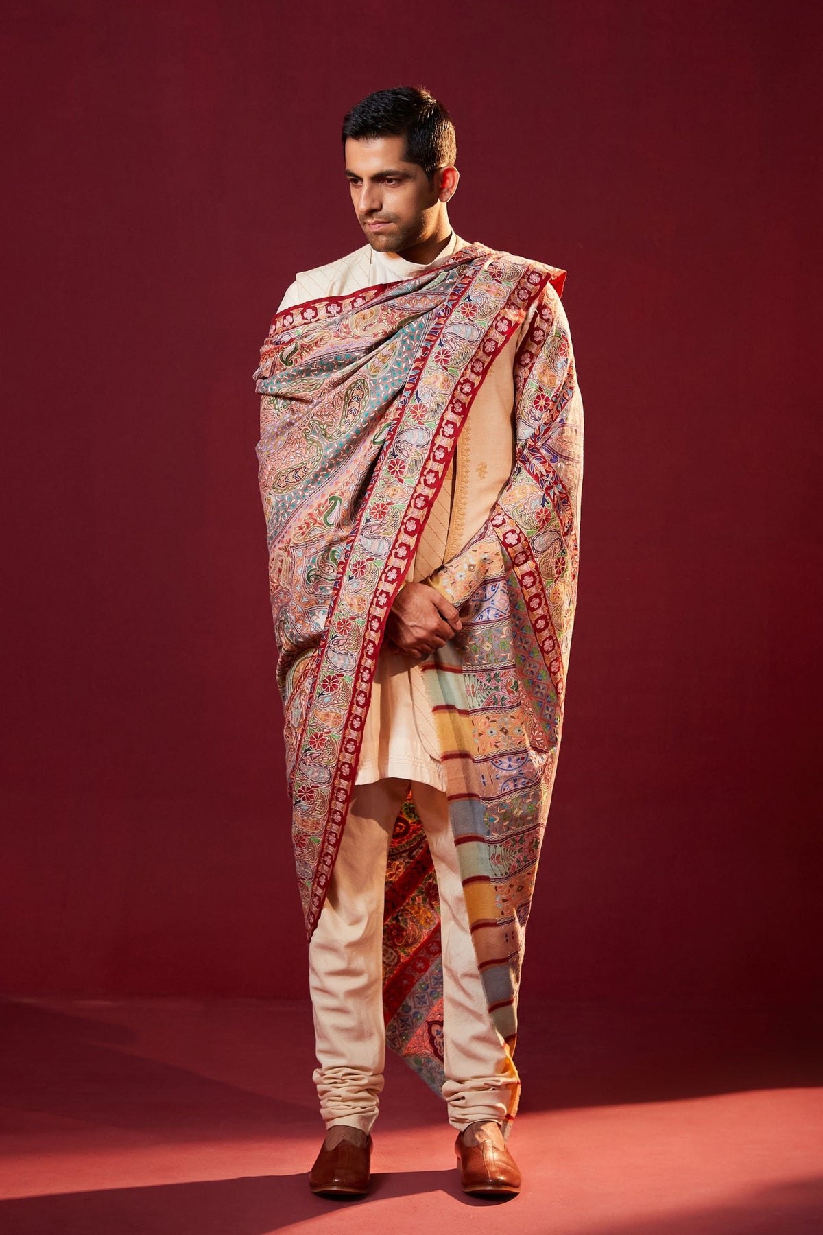 Dushala Men&#39;s Grey and Purple Shawl