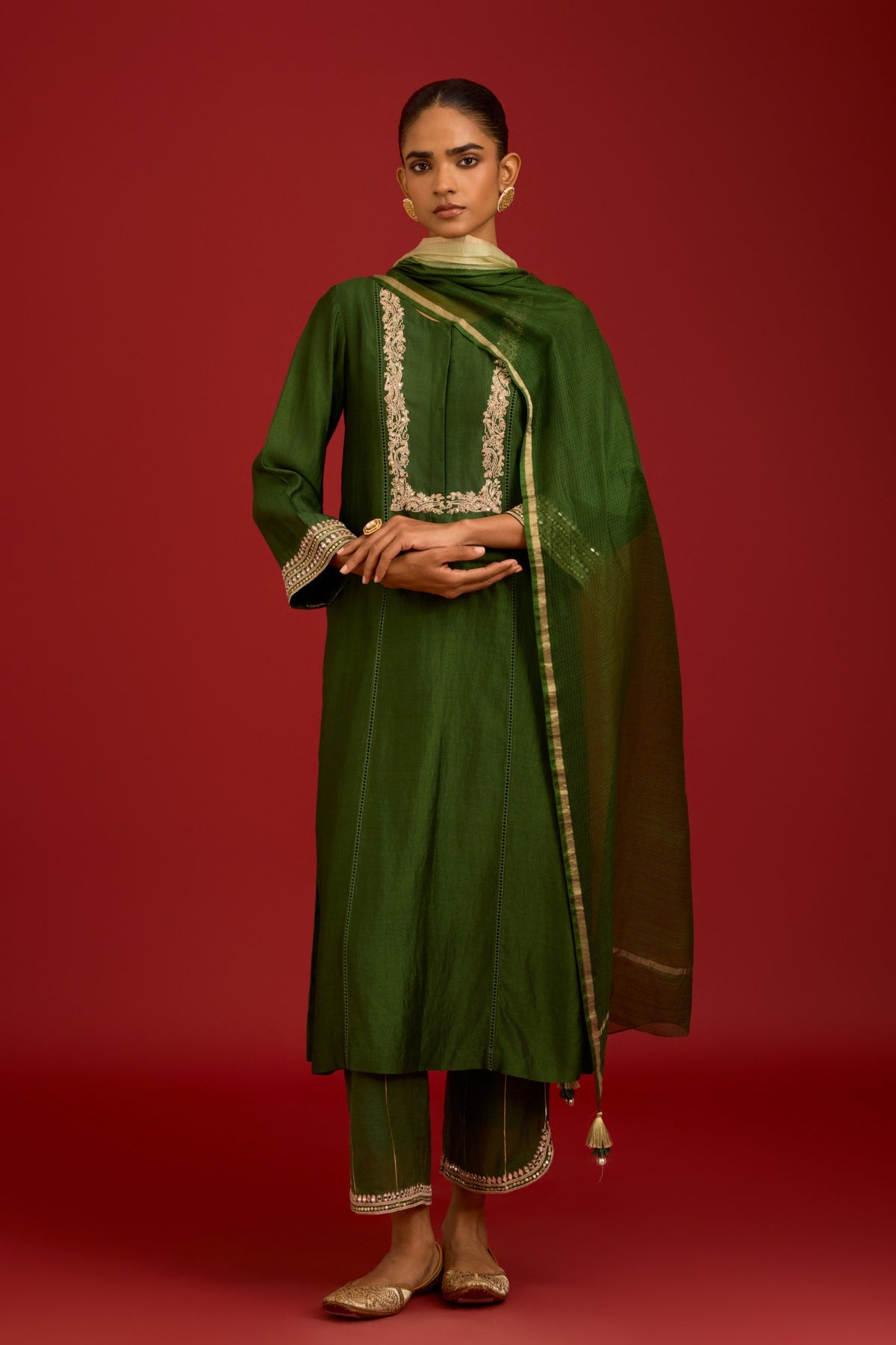 Green Chinniya Kurta Set