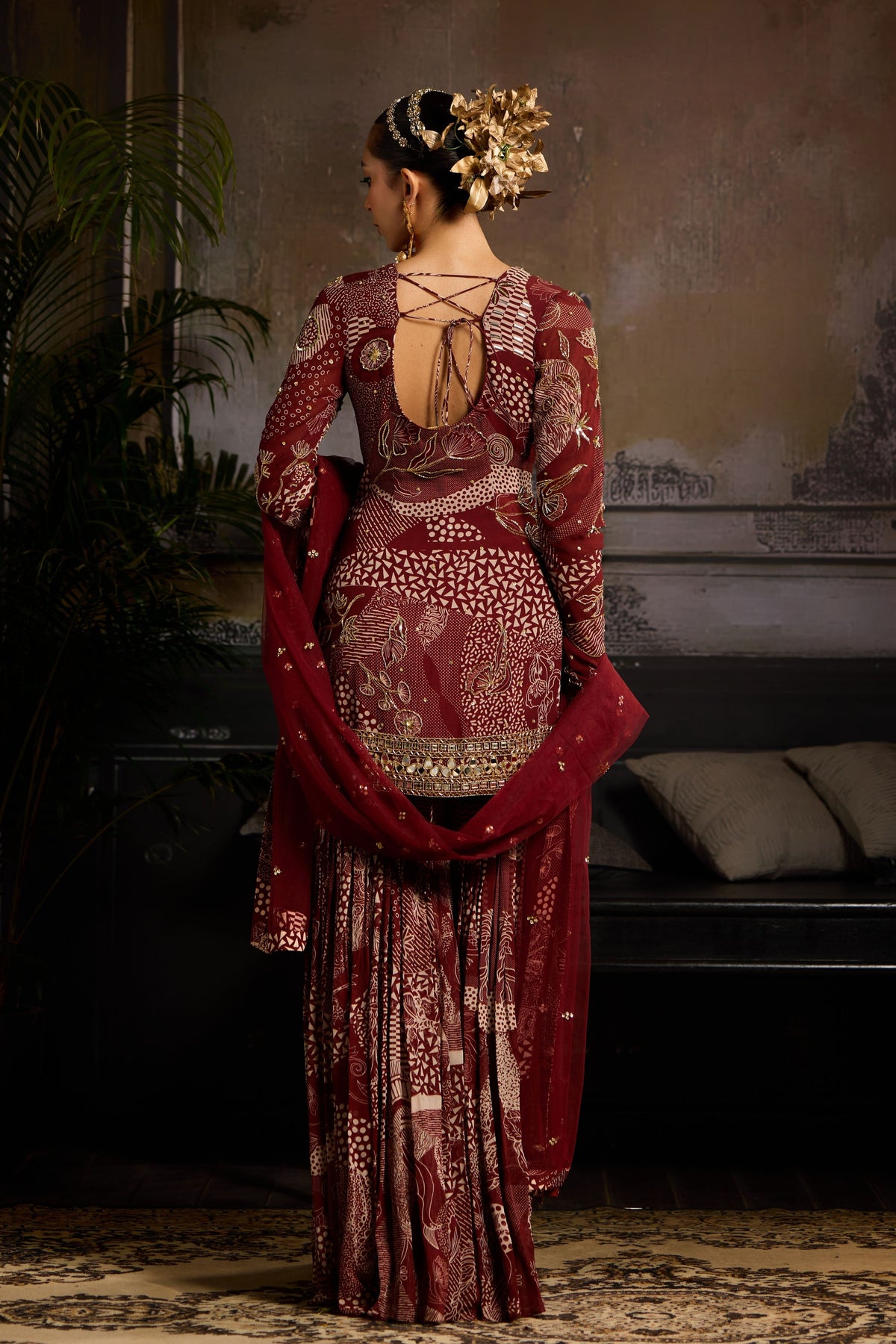 Maroon Print Sharara Set
