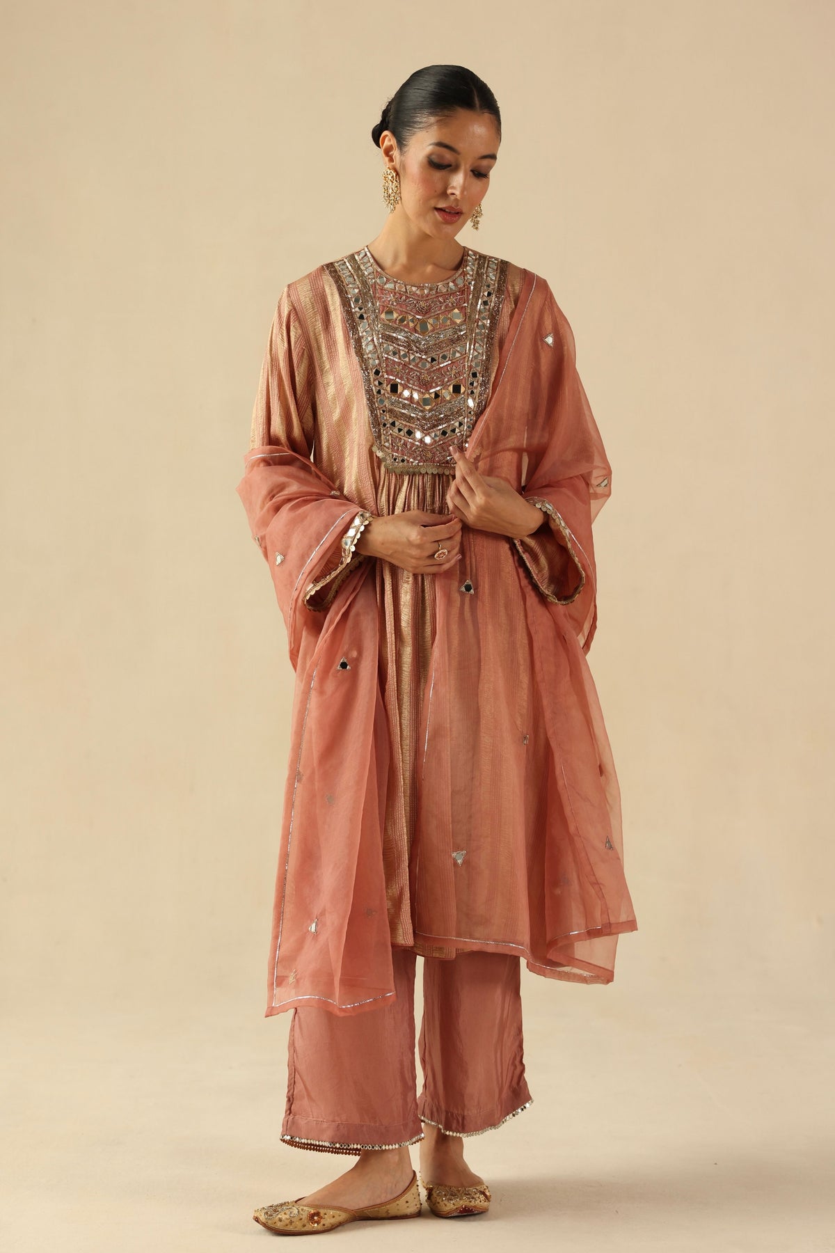 Peach Naksh Kurta Set