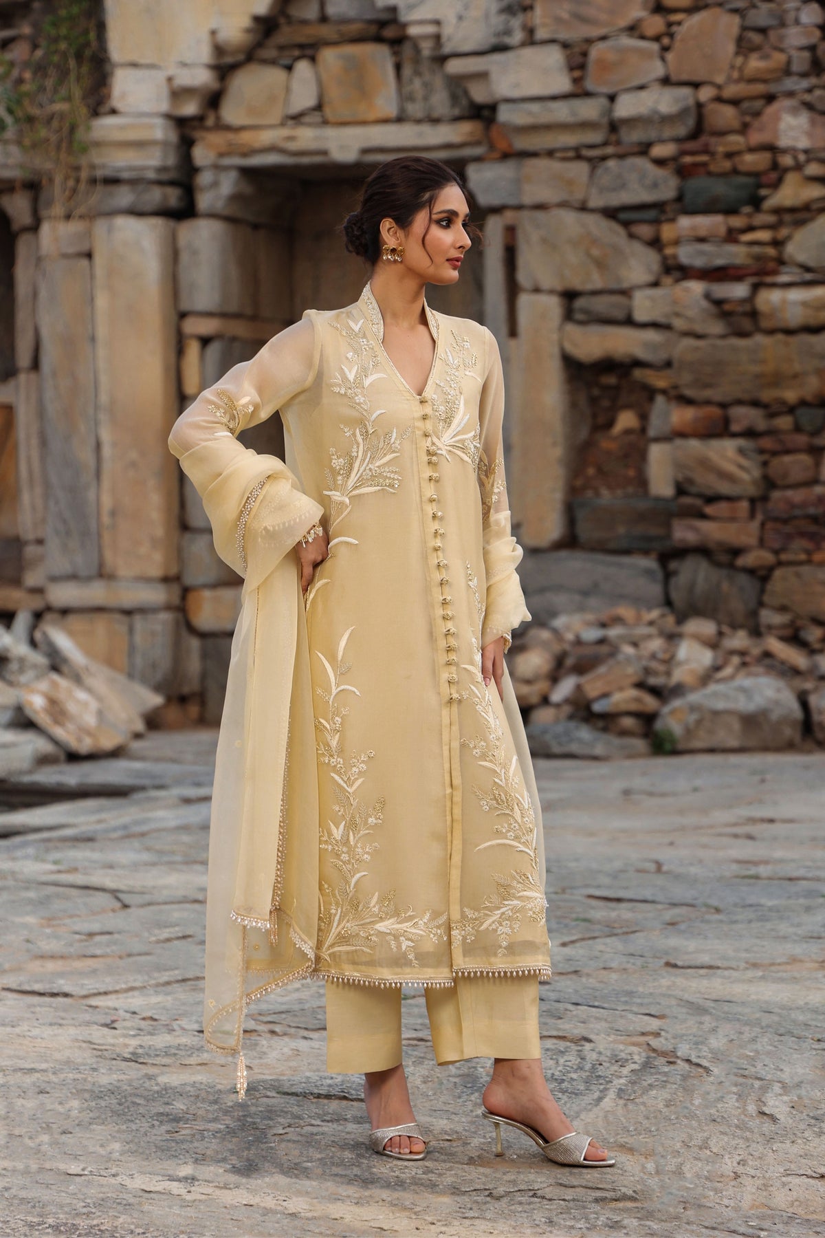 Vaayu Beige Heavy Jacket Kurta Set