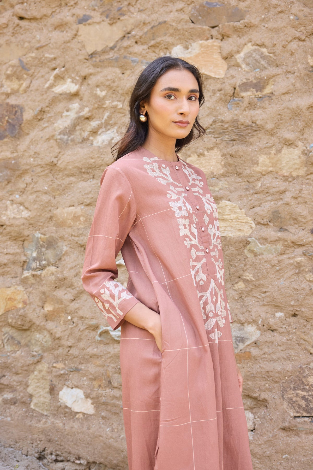 Brown Embroidered Straight Kurta