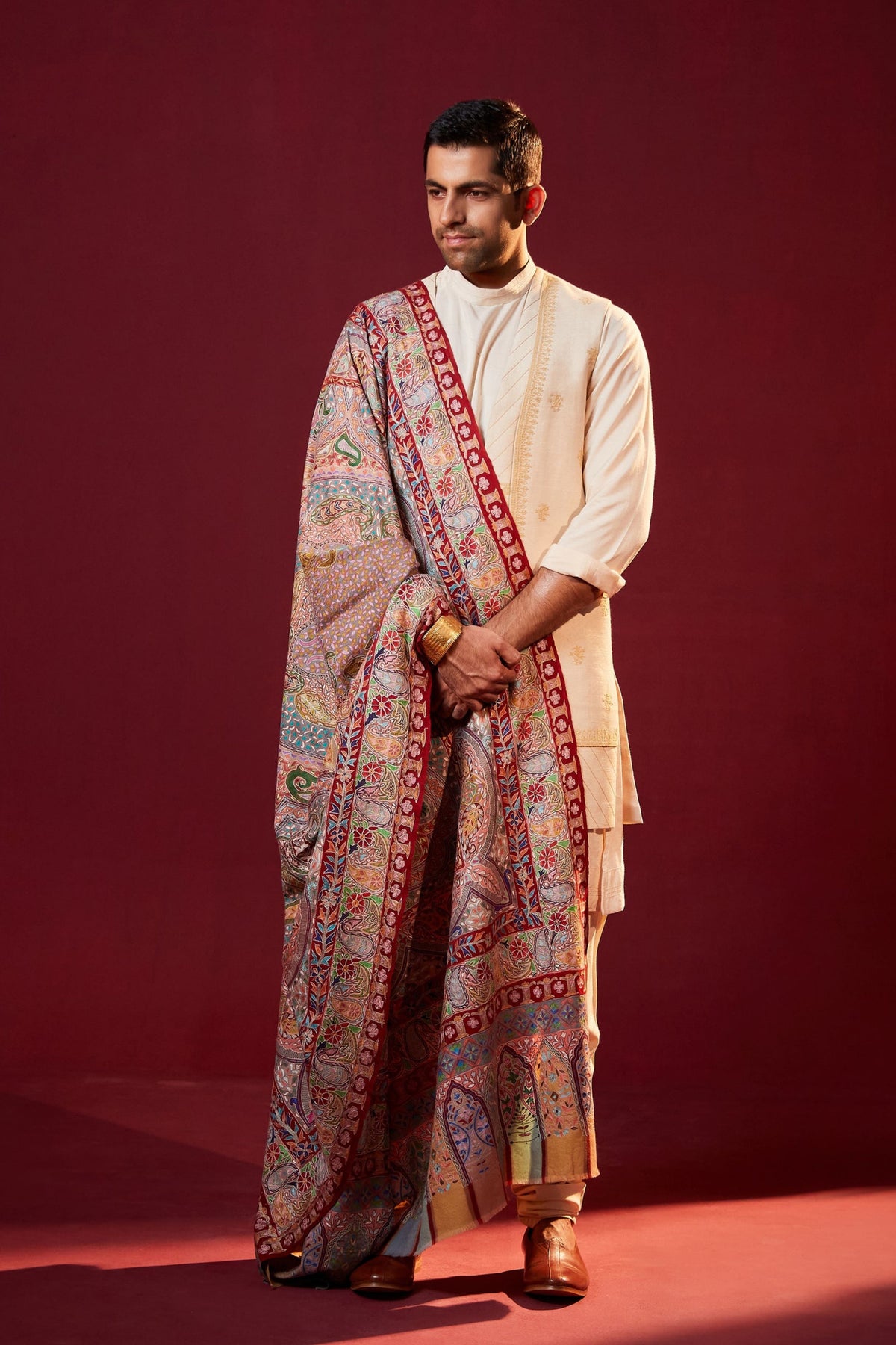 Dushala Men&#39;s Grey and Purple Shawl