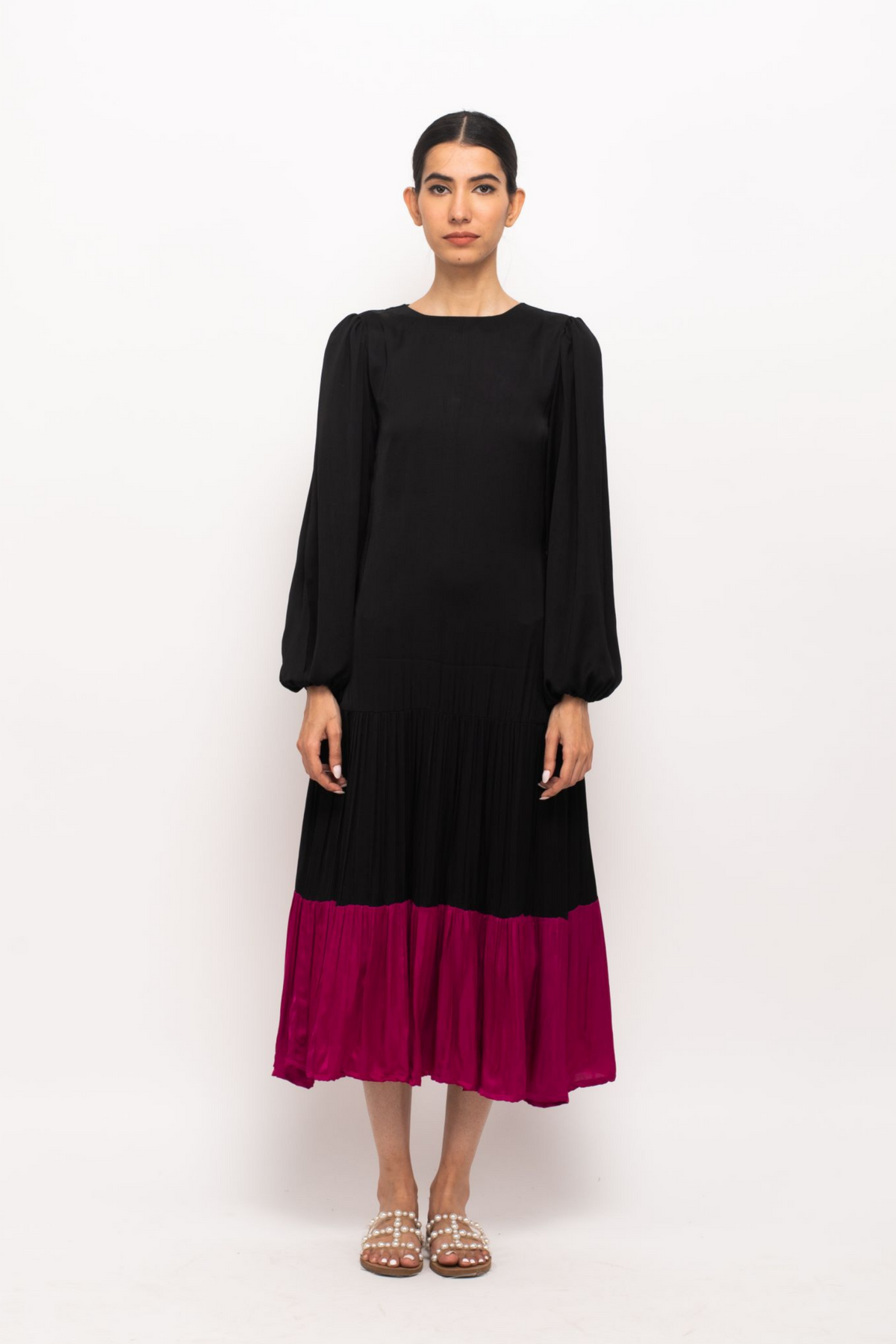 Black and Wine Gather Maxi Dress