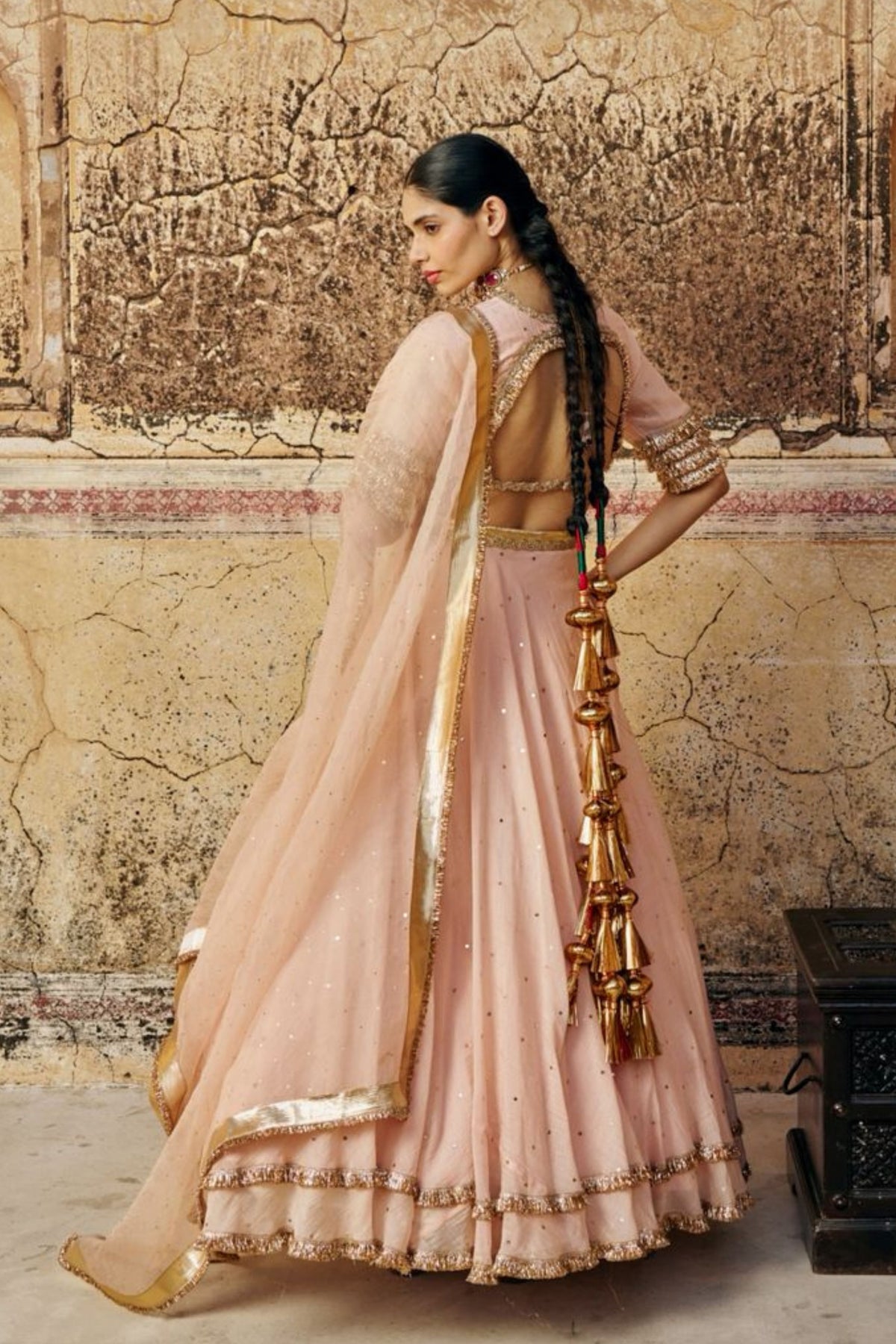 Vintage Blush Mukesh Lehenga Set
