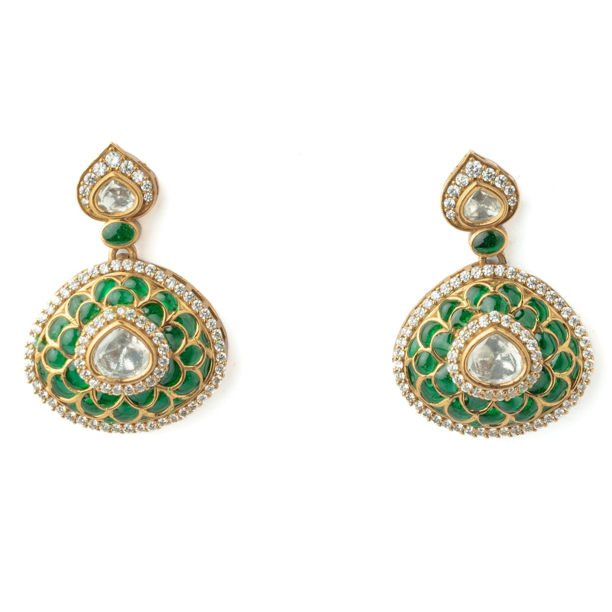 Gold Plated Green Pair of Earrings