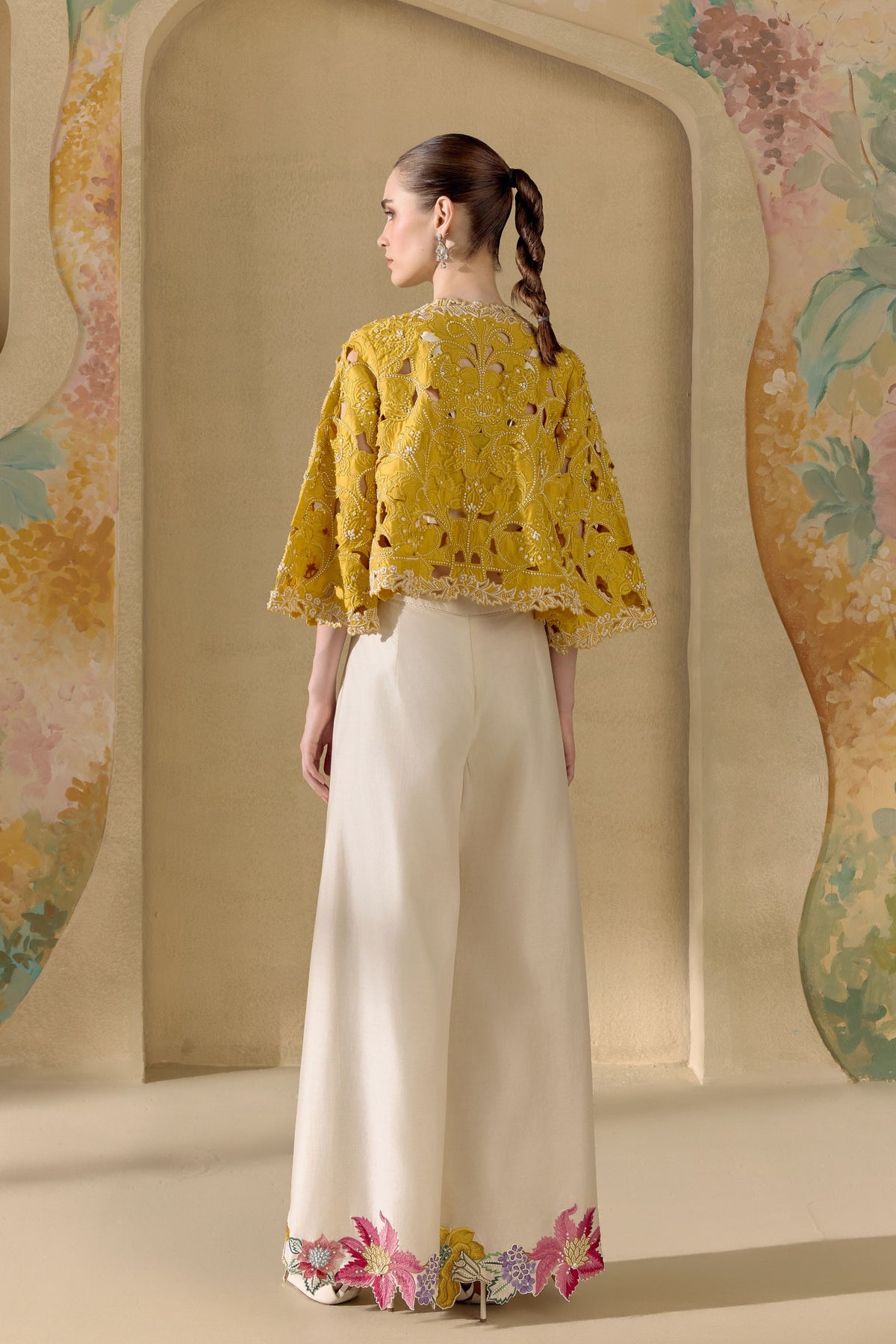 Yellow Cutwork Flared Jacket