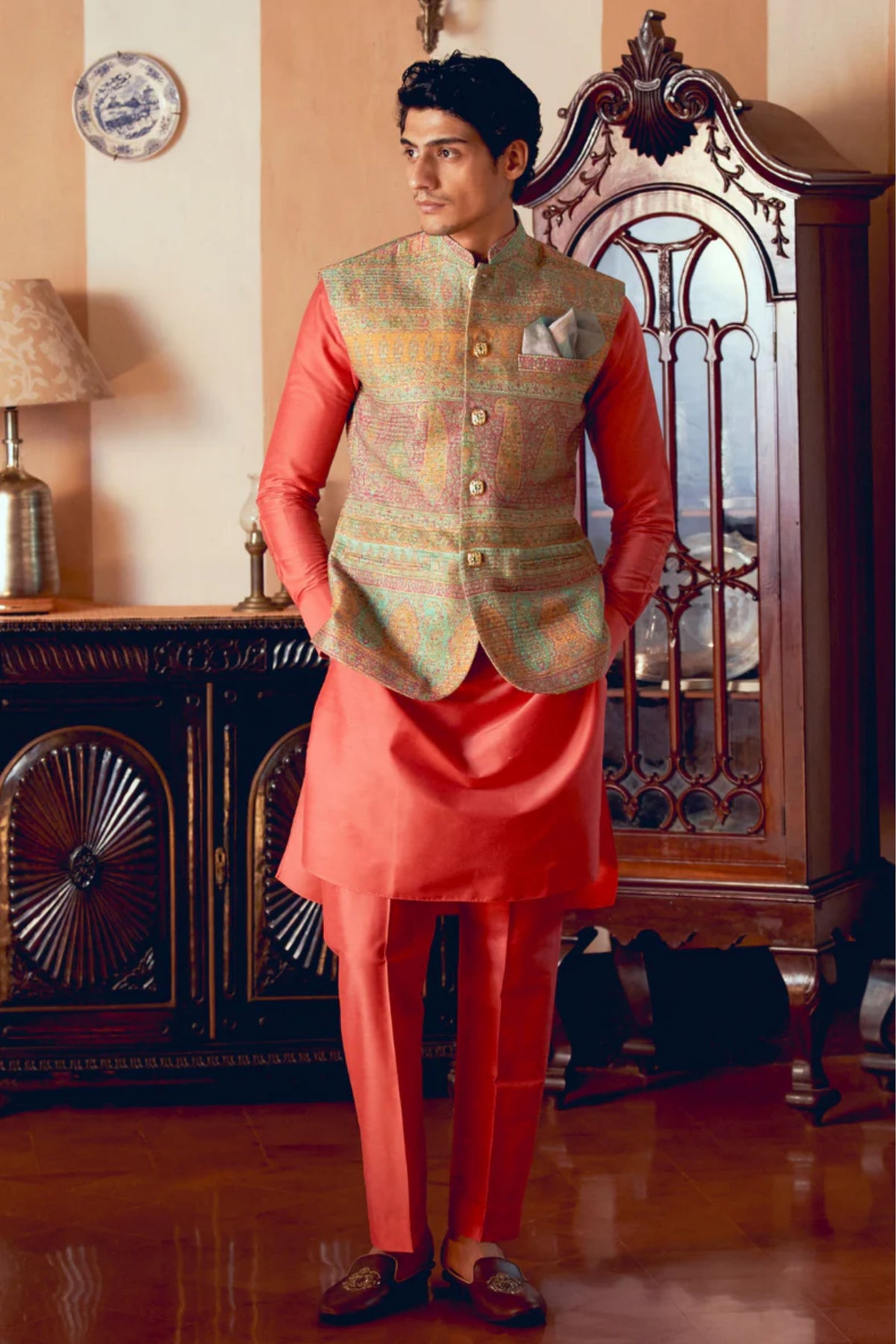 Multicolored Nehru Jacket Set