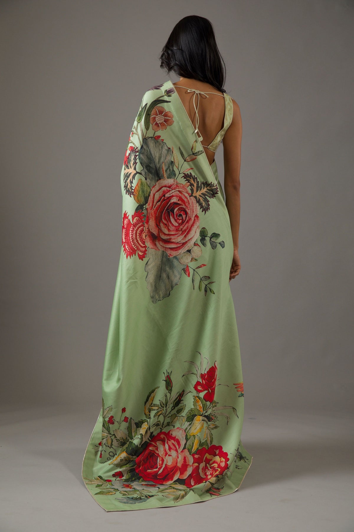 Mint Green Floral Chanderi Saree