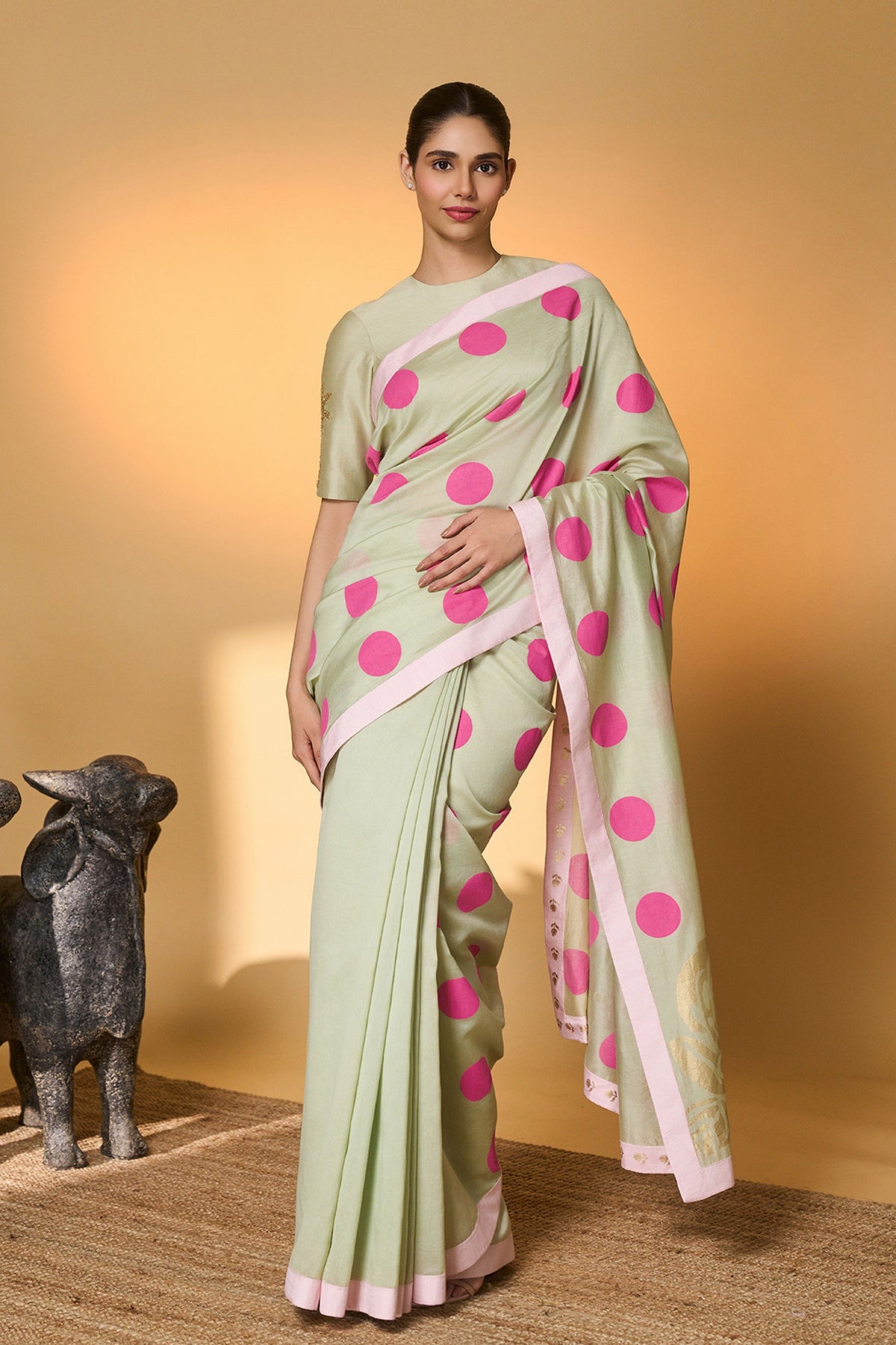 Mint Rose Blush Polka Saree