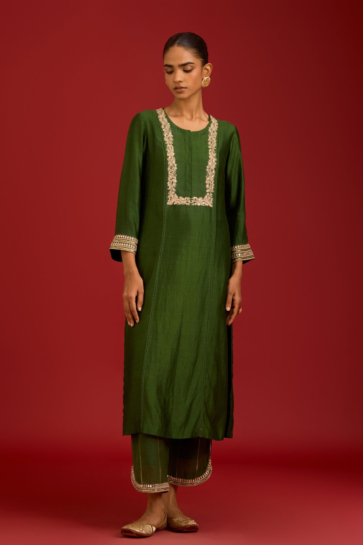 Green Chinniya Kurta Set