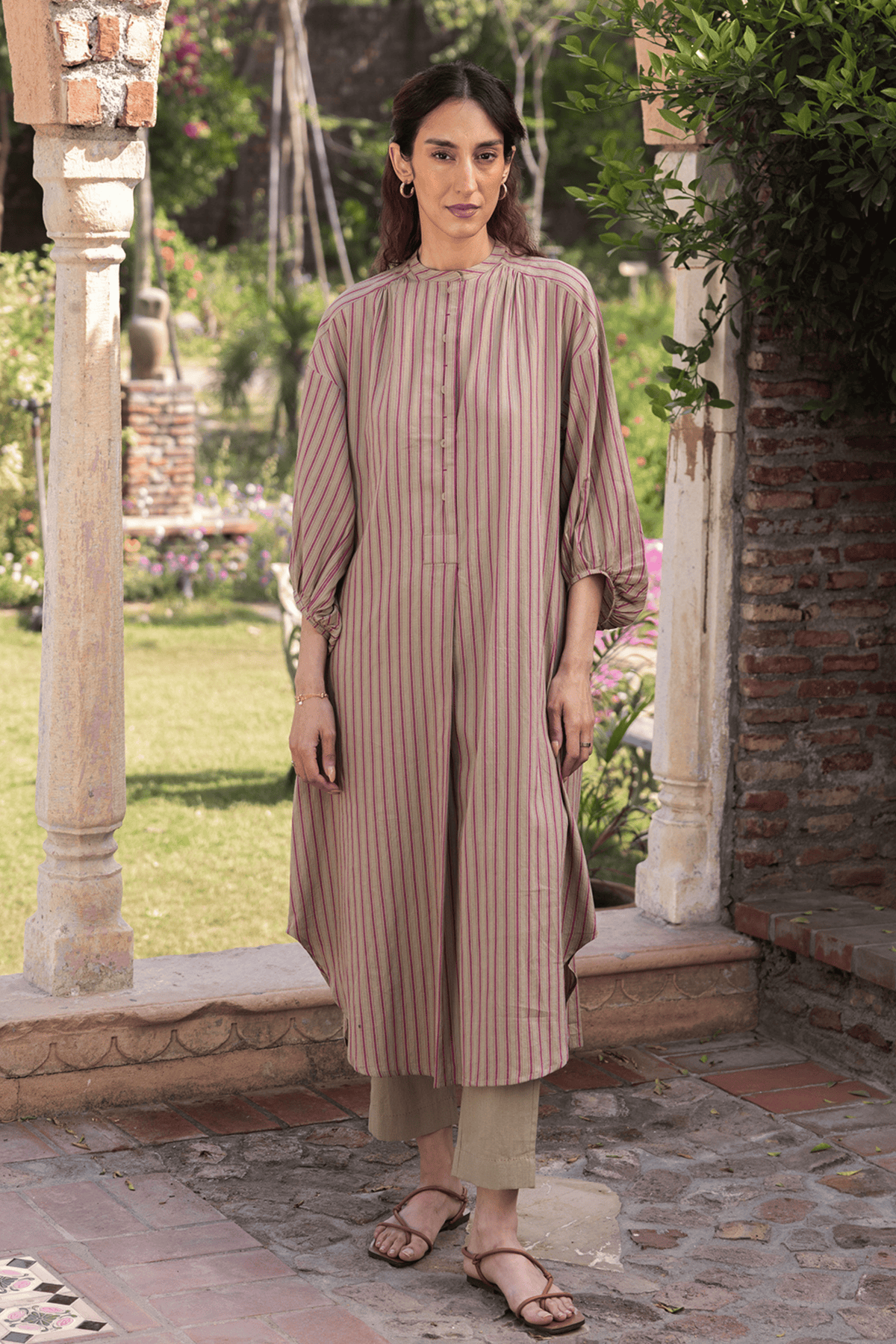 Lost-in-time Striped Clay Kurta Set
