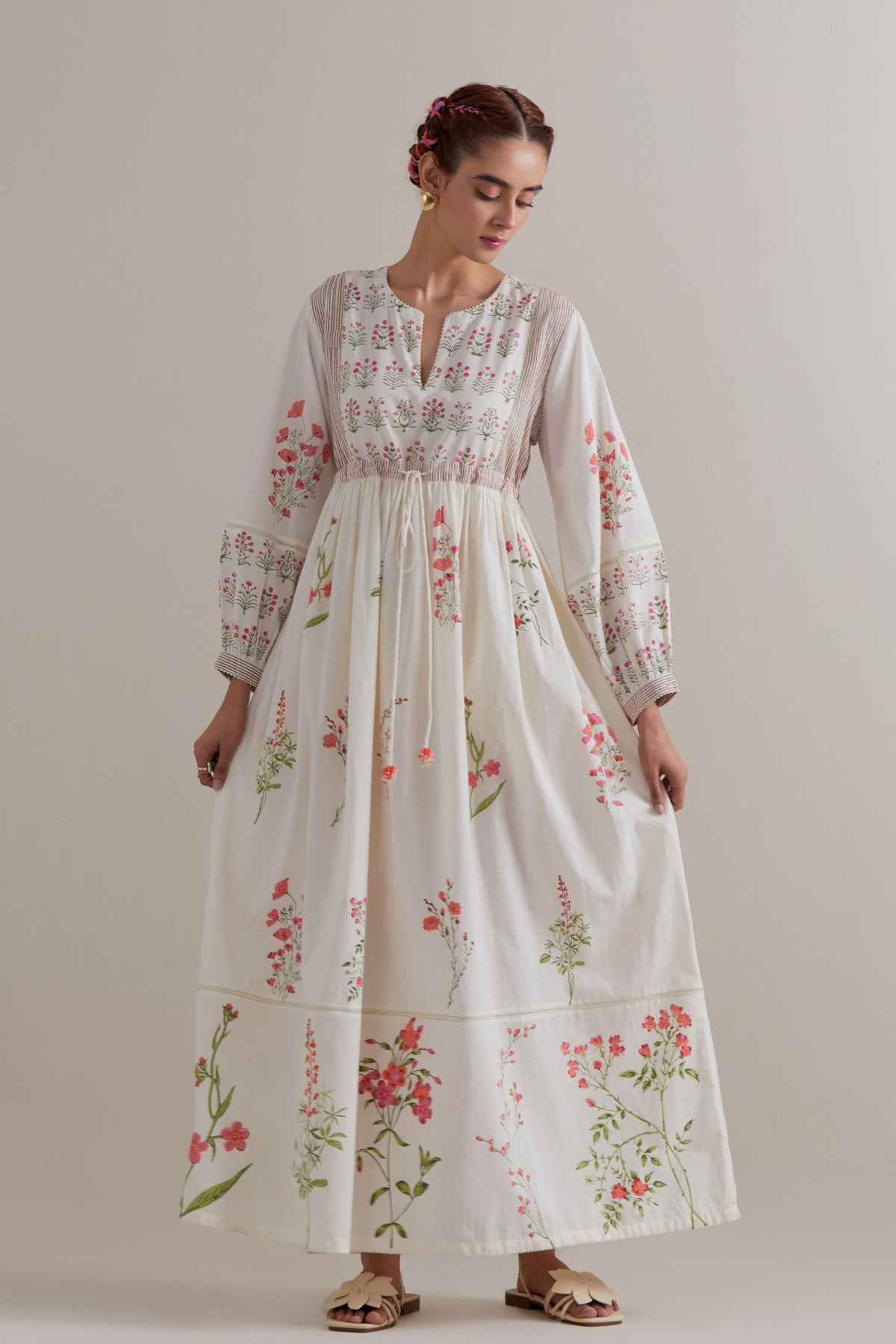 Pink Green Yoke Dress