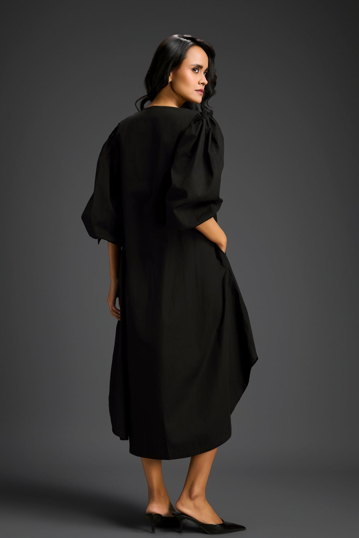 Black High-low V-neck Dress