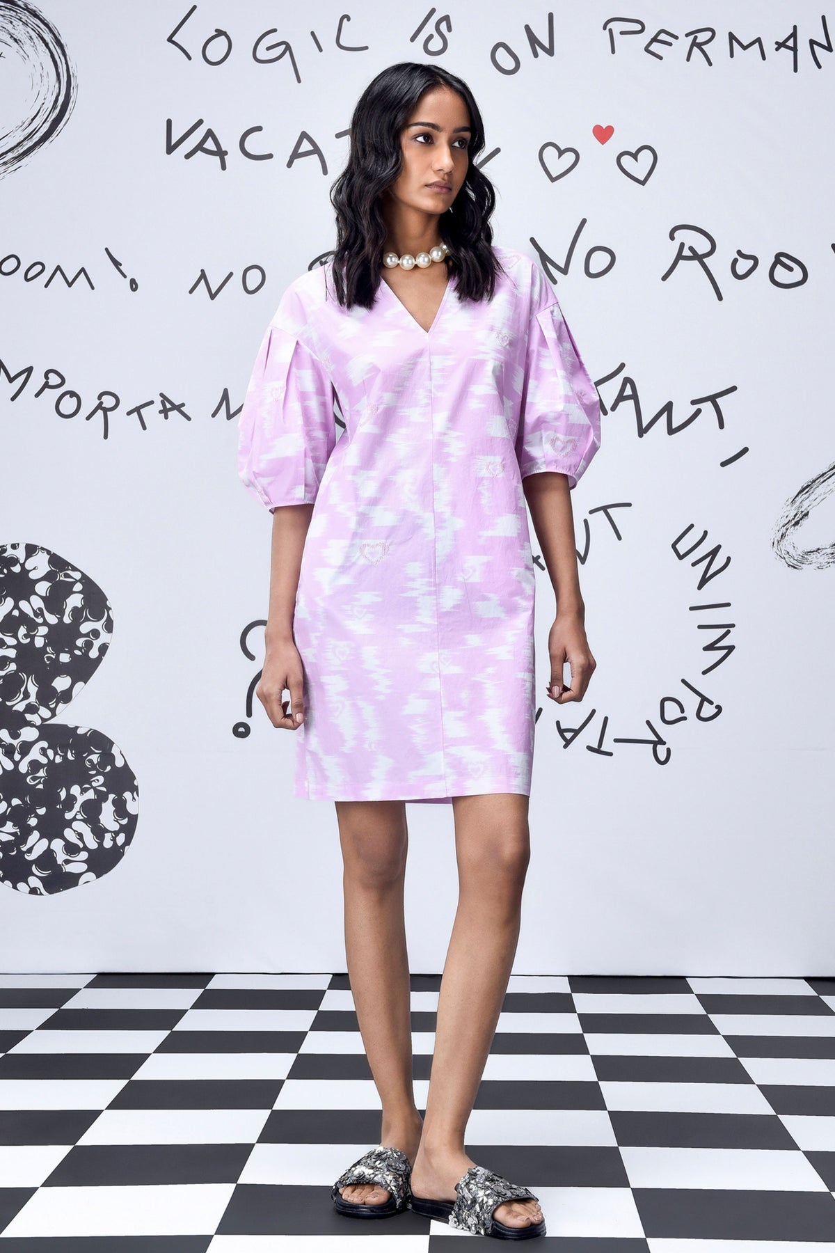 Ikkat Check Dress Smoothie Pink