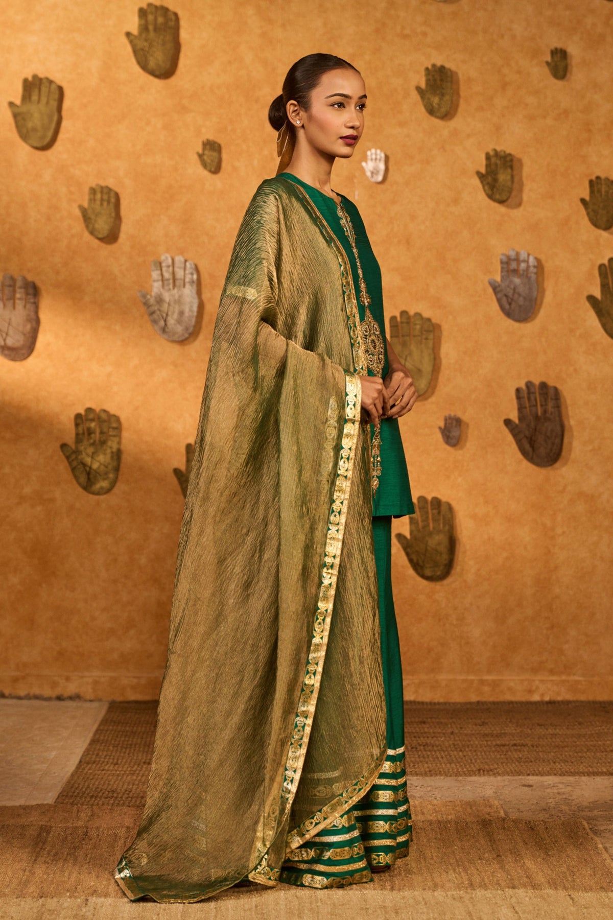 Green Gilded Sharara Set