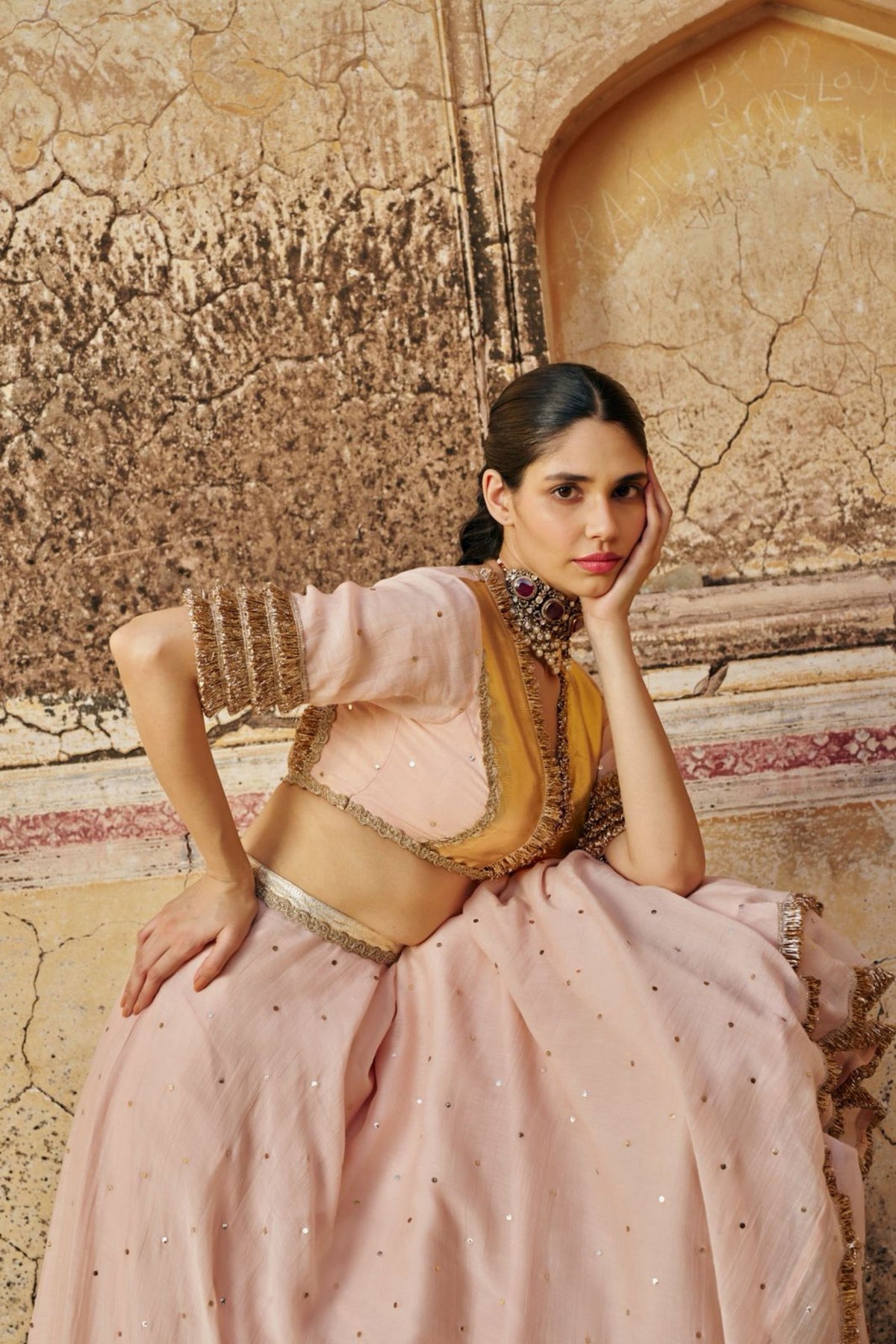 Vintage Blush Mukesh Lehenga Set
