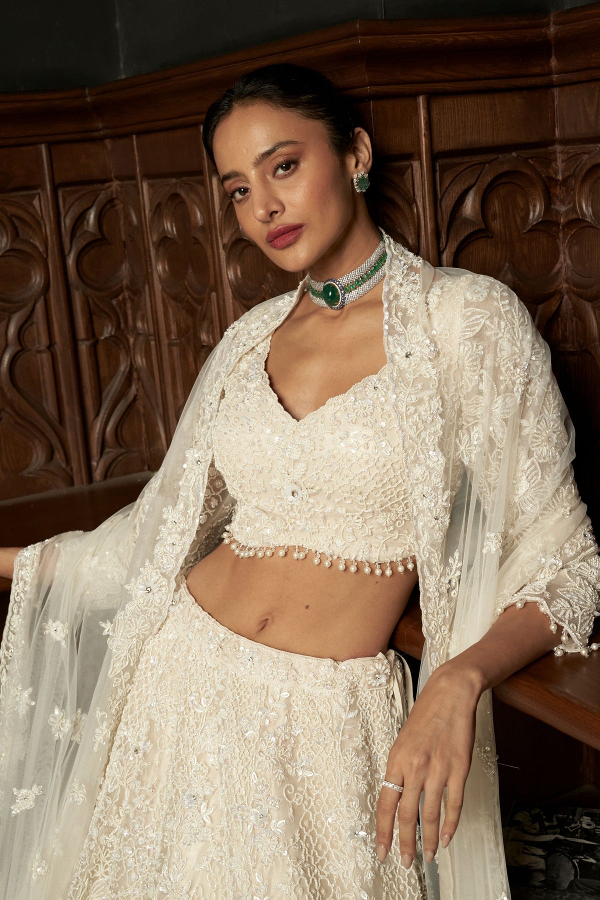Ivory Net Lehenga Set