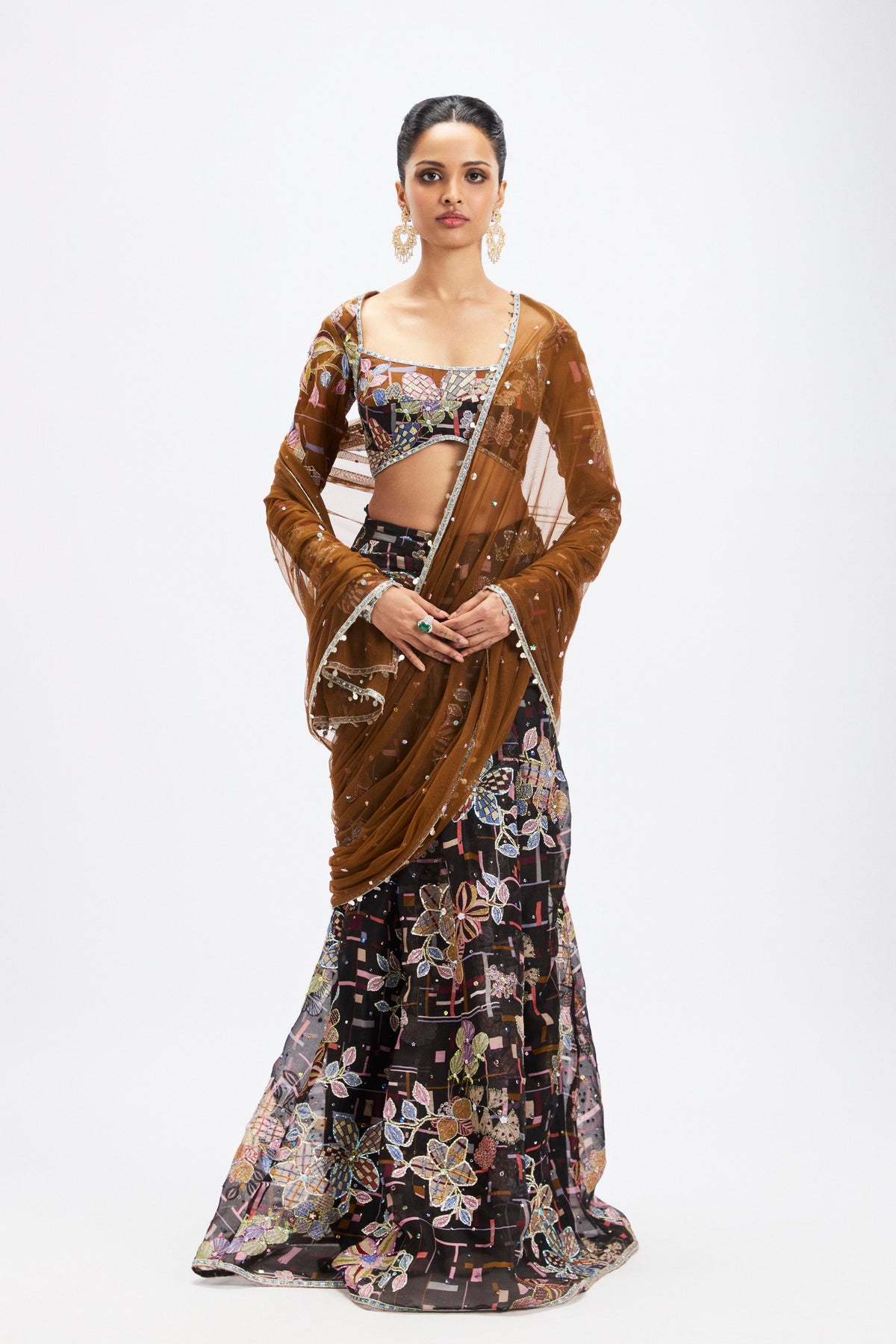 Sepia Organza Lehenga Set