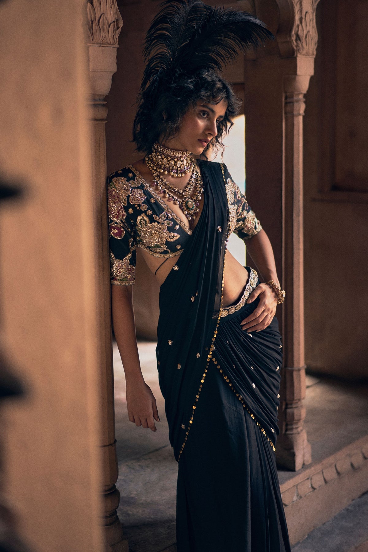 Cocktail Black Saree Set