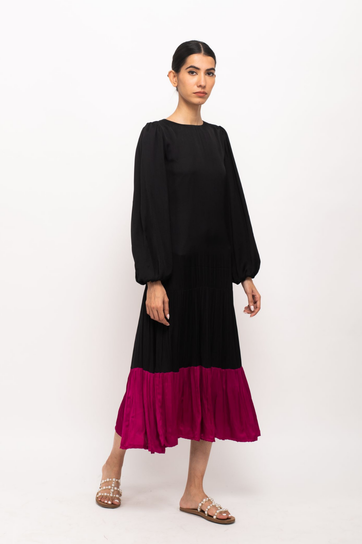 Black and Wine Gather Maxi Dress