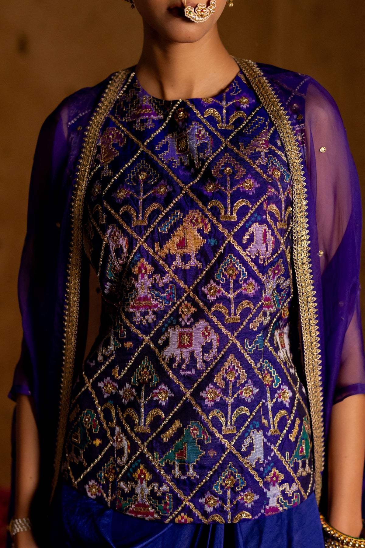 Blue Manjri Patola Skirt Set