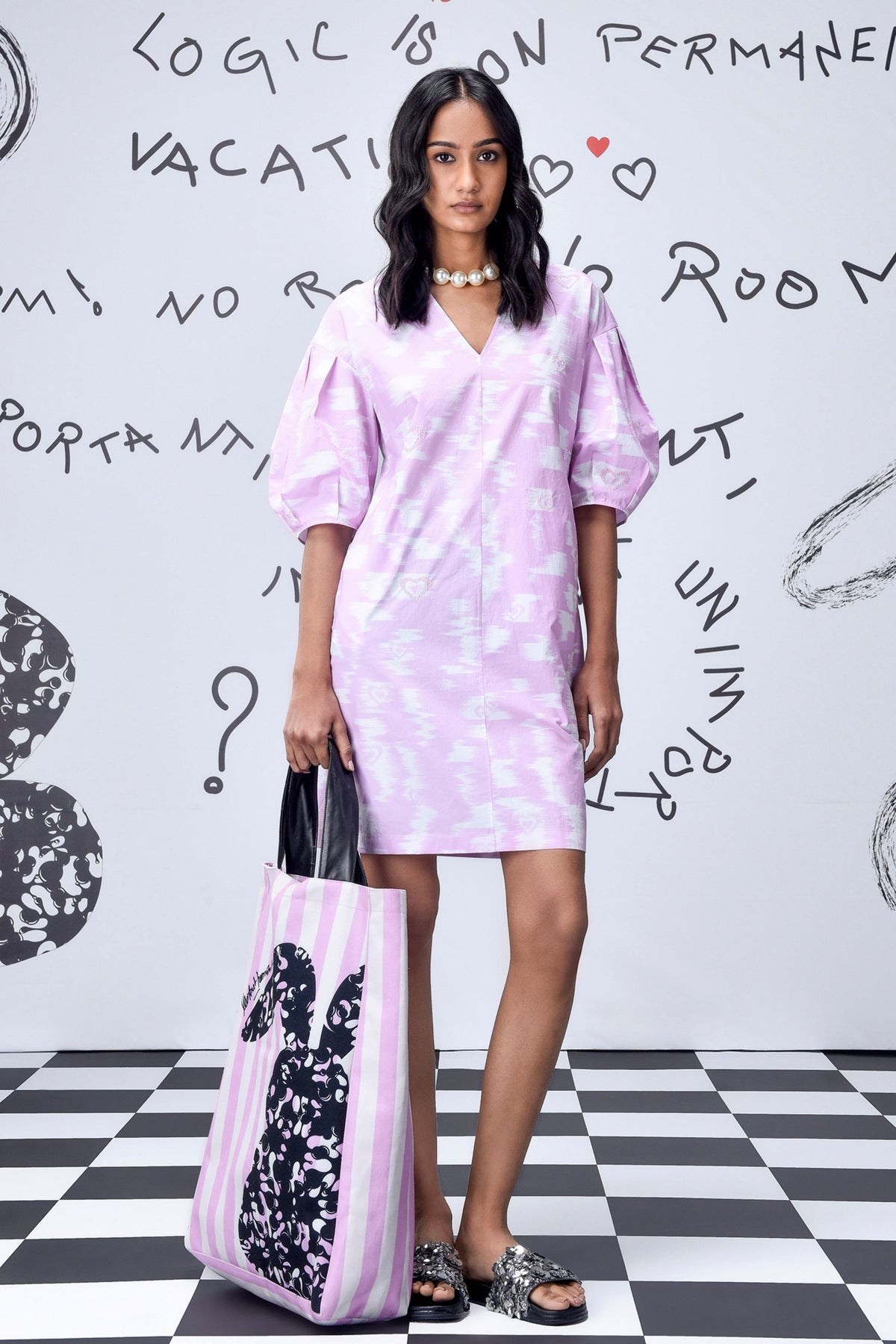 Ikkat Check Dress Smoothie Pink