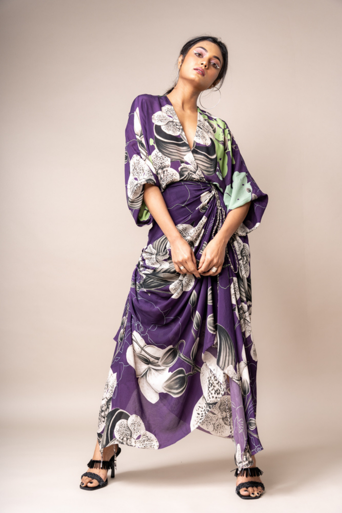 Aubergine Print Wrap Dress