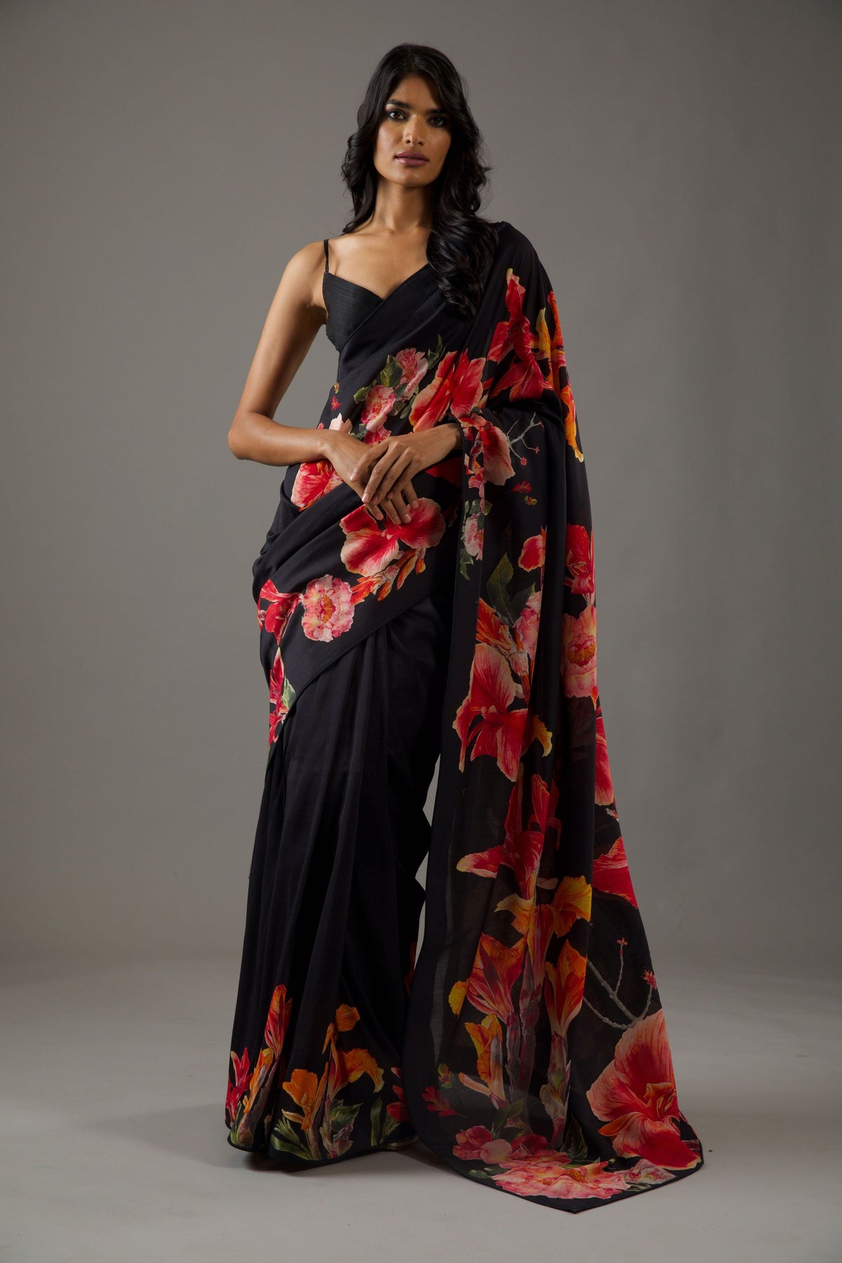 Digital Print Black Chanderi Saree