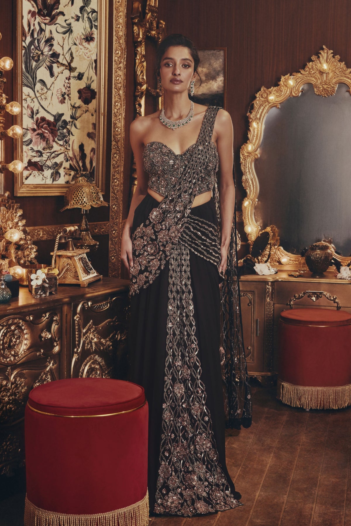 Beatrix Black Draped Saree Set