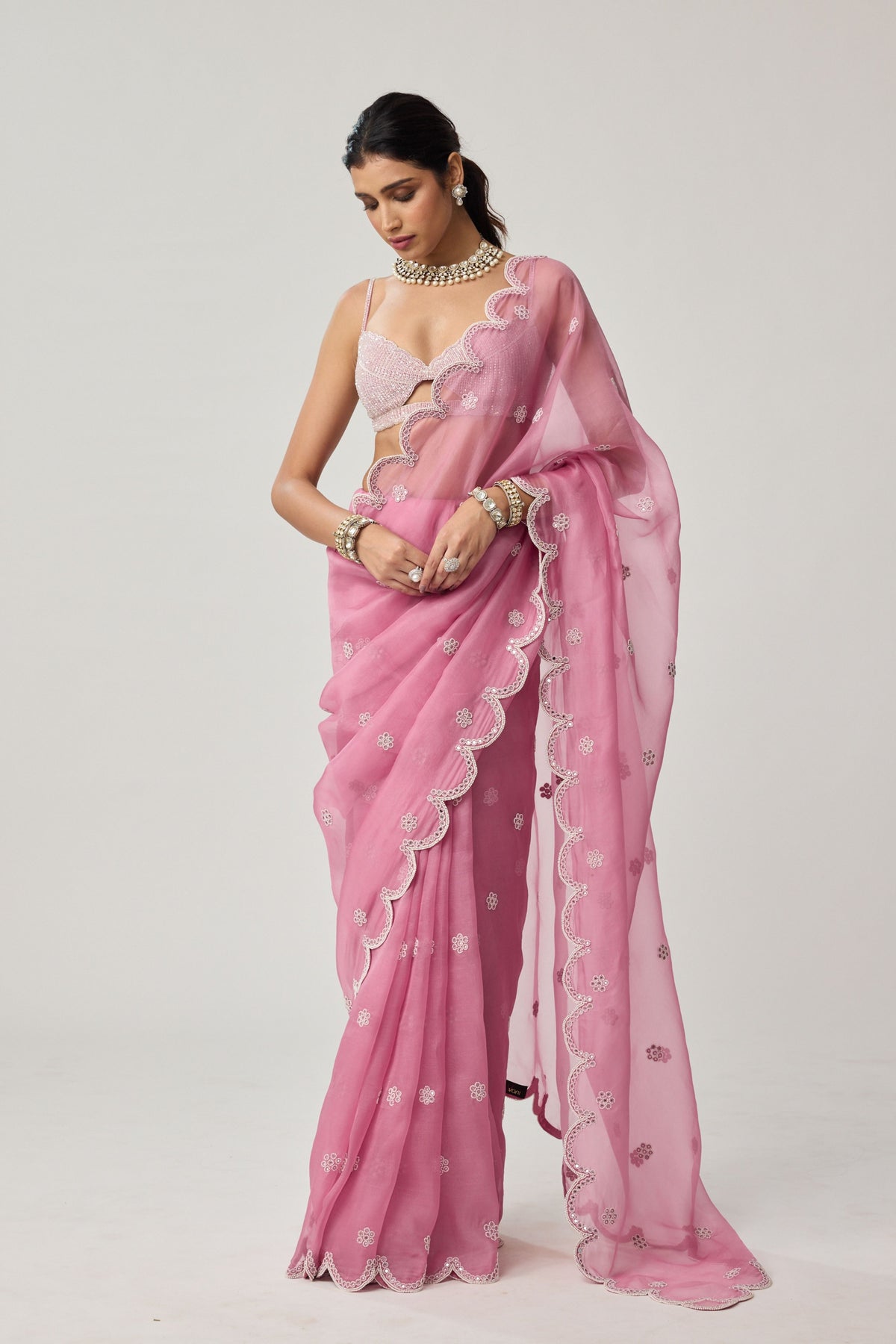Onion Pink Pearl Saree Set