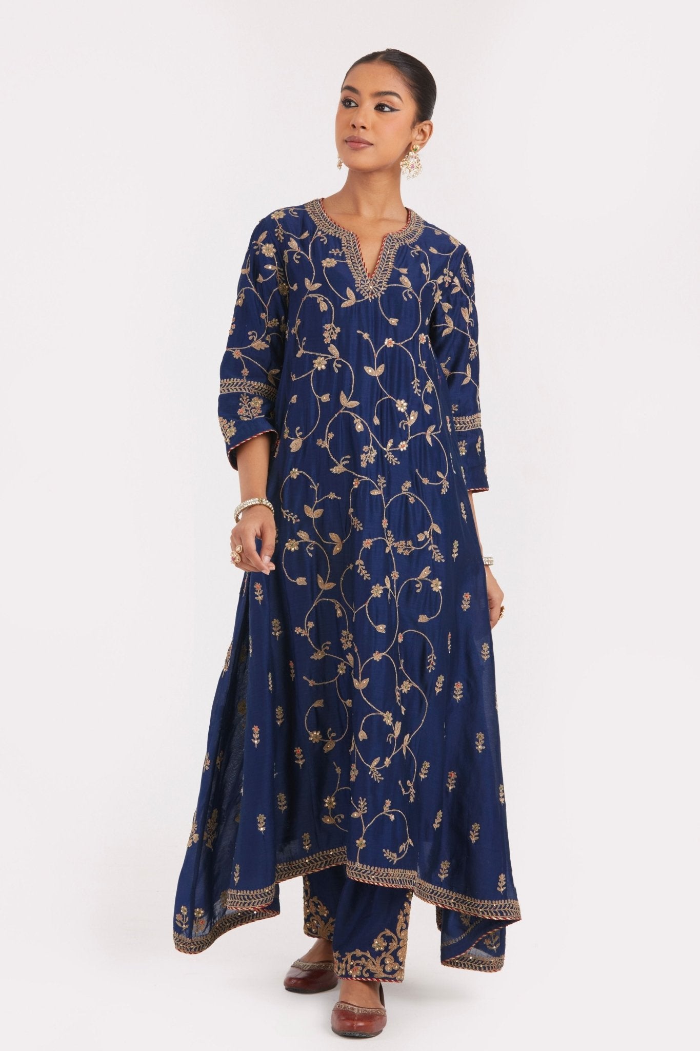 Prussian Blue Kurta Set - Kora - Elahe
